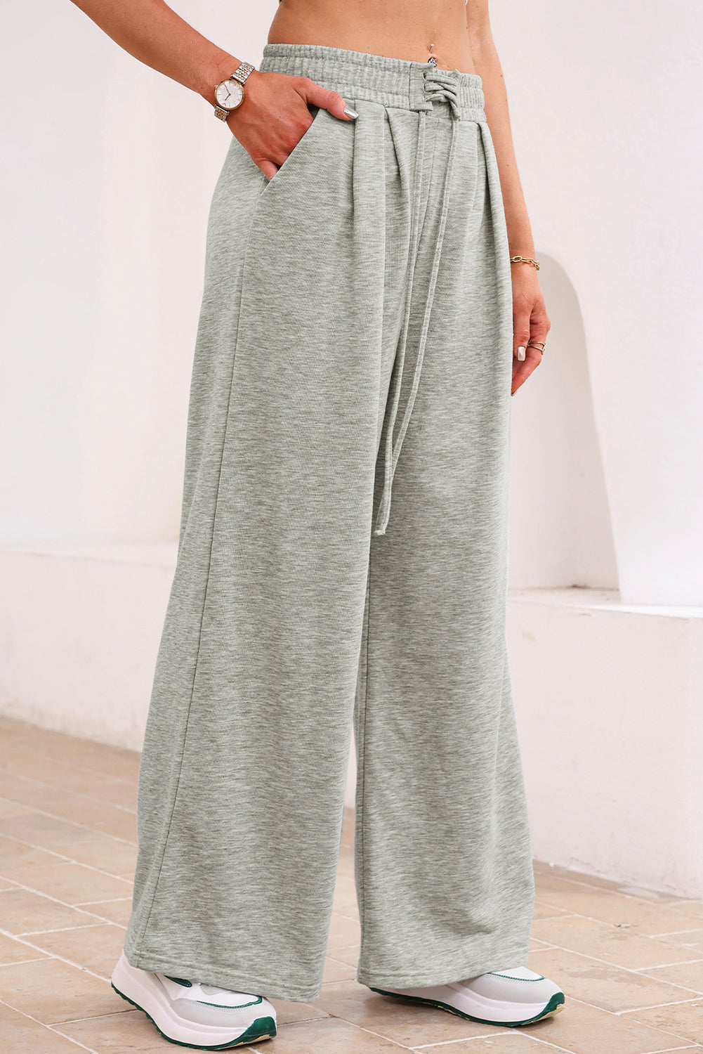 Tied Elastic High Waist Pleated Detail Sweatpants - eAura