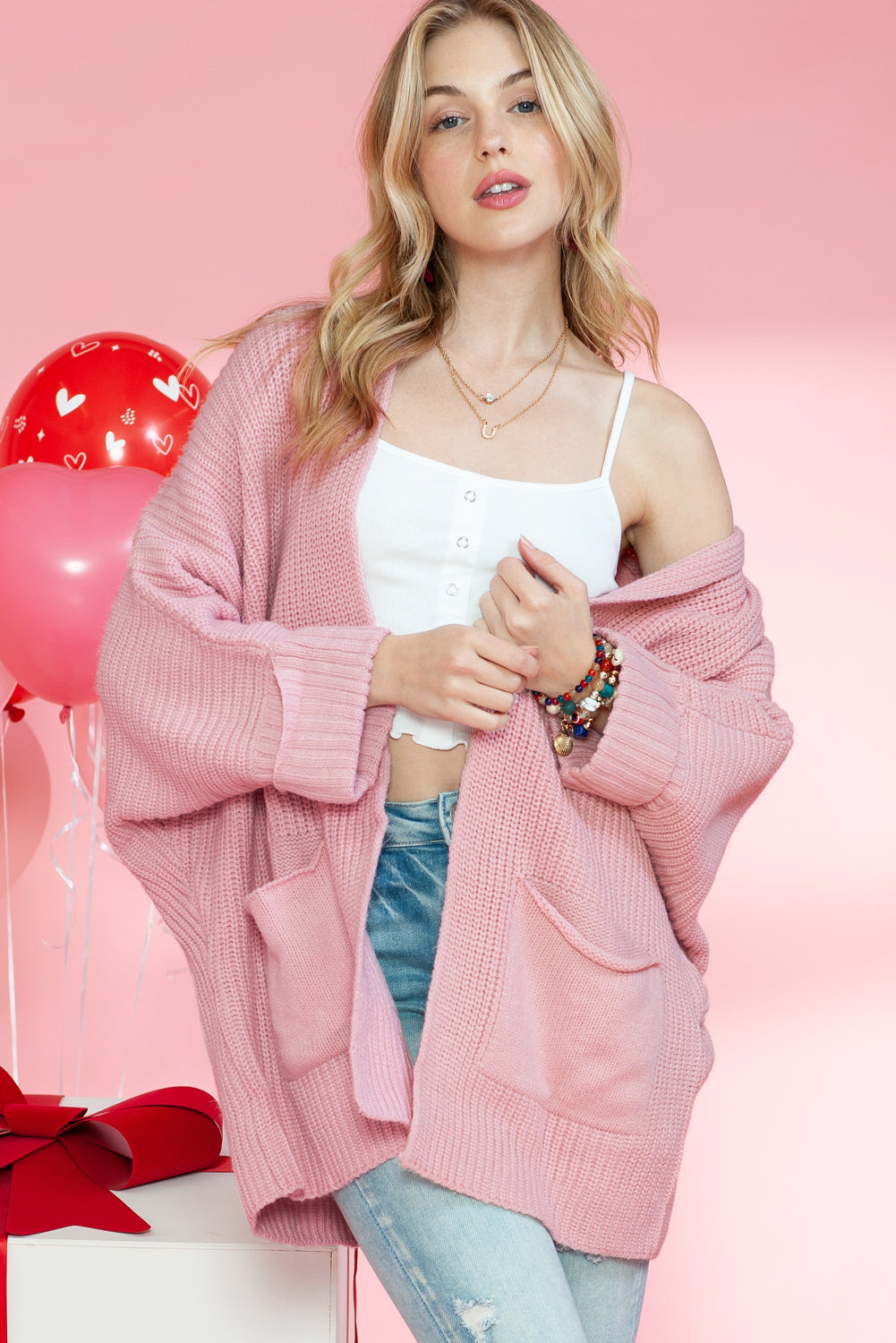 Batwing Sleeve Pocket Oversized Cable Knit Cardigan