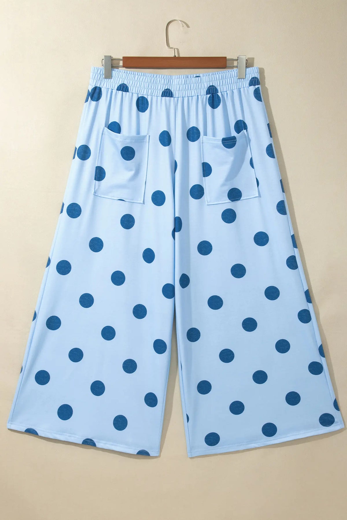 Polka Dot Elastic Waist Wide Leg Plus Size Pants – Khaki