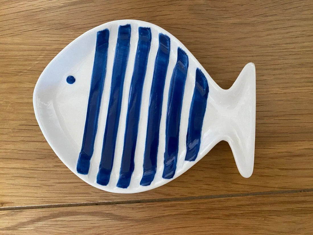 Dunelm Ceramic Fish Trinket Dish White with Blue Stripes - BB Fashion Outlet