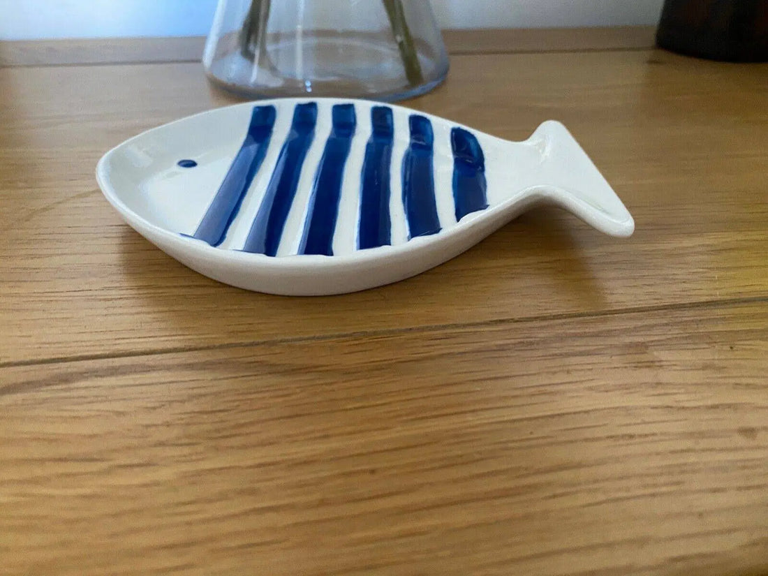 Dunelm Ceramic Fish Trinket Dish White with Blue Stripes - BB Fashion Outlet