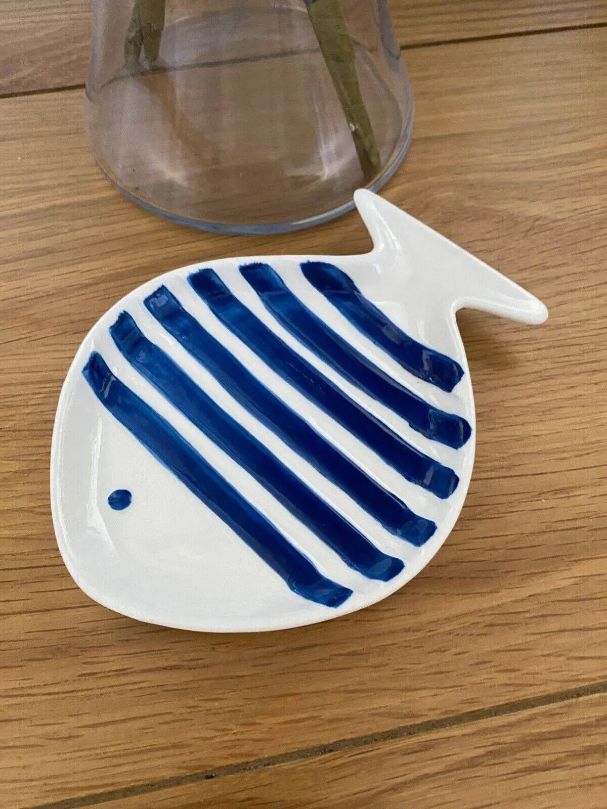Dunelm Ceramic Fish Trinket Dish White with Blue Stripes - BB Fashion Outlet