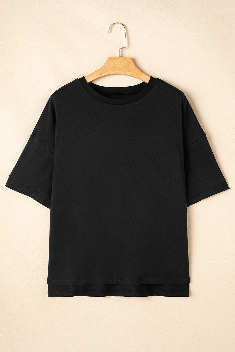 Black Loose Half Sleeve Hi Low Hem T Shirt eAura