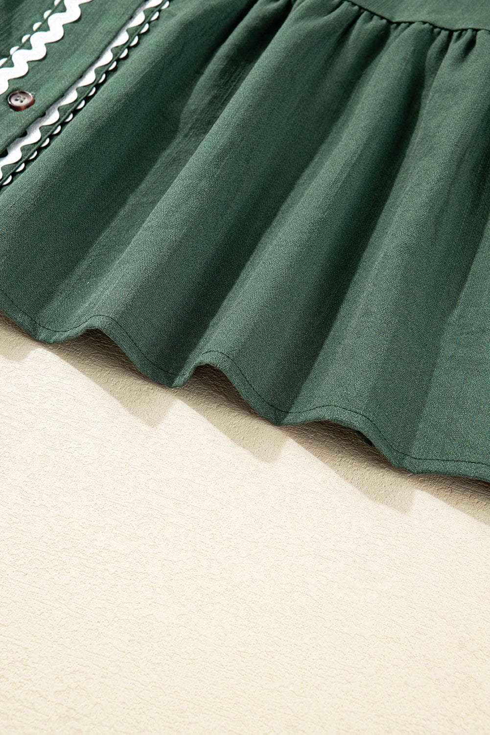 Contrast Ricrac Trim Button V-Neck Knotted Bracelet Sleeve Shift Dress - eAura