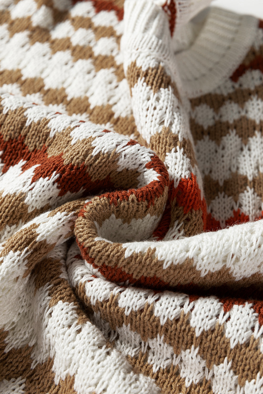 Striped Eyelet Patterned Drop Shoulder Knit Sweater - eAura