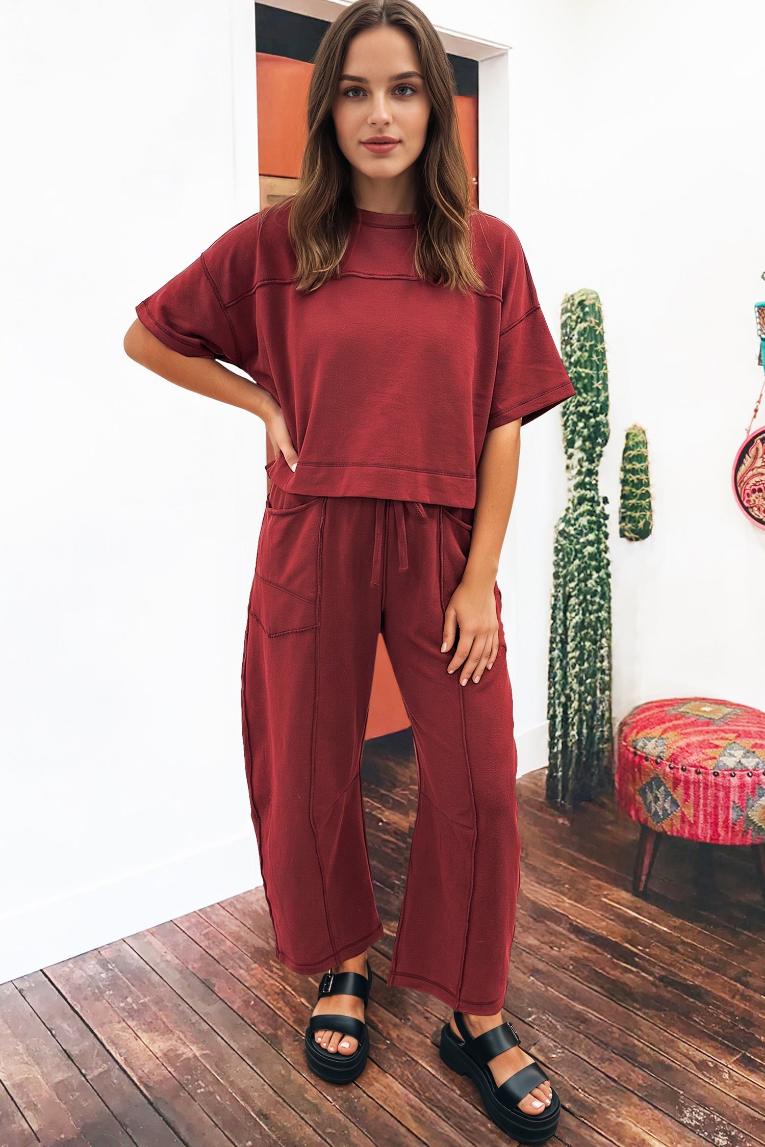 Drop Shoulder Boxy Tee and Barrel Pants Set