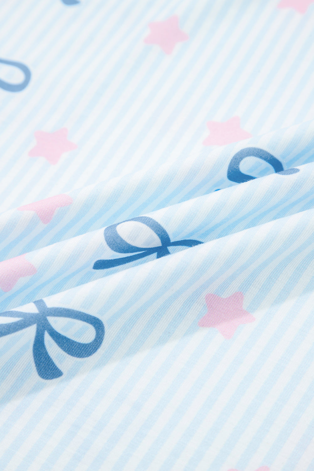 Sky Blue Stripe Bow Star Print Tied Detail 2pcs Lounge Set - eAura