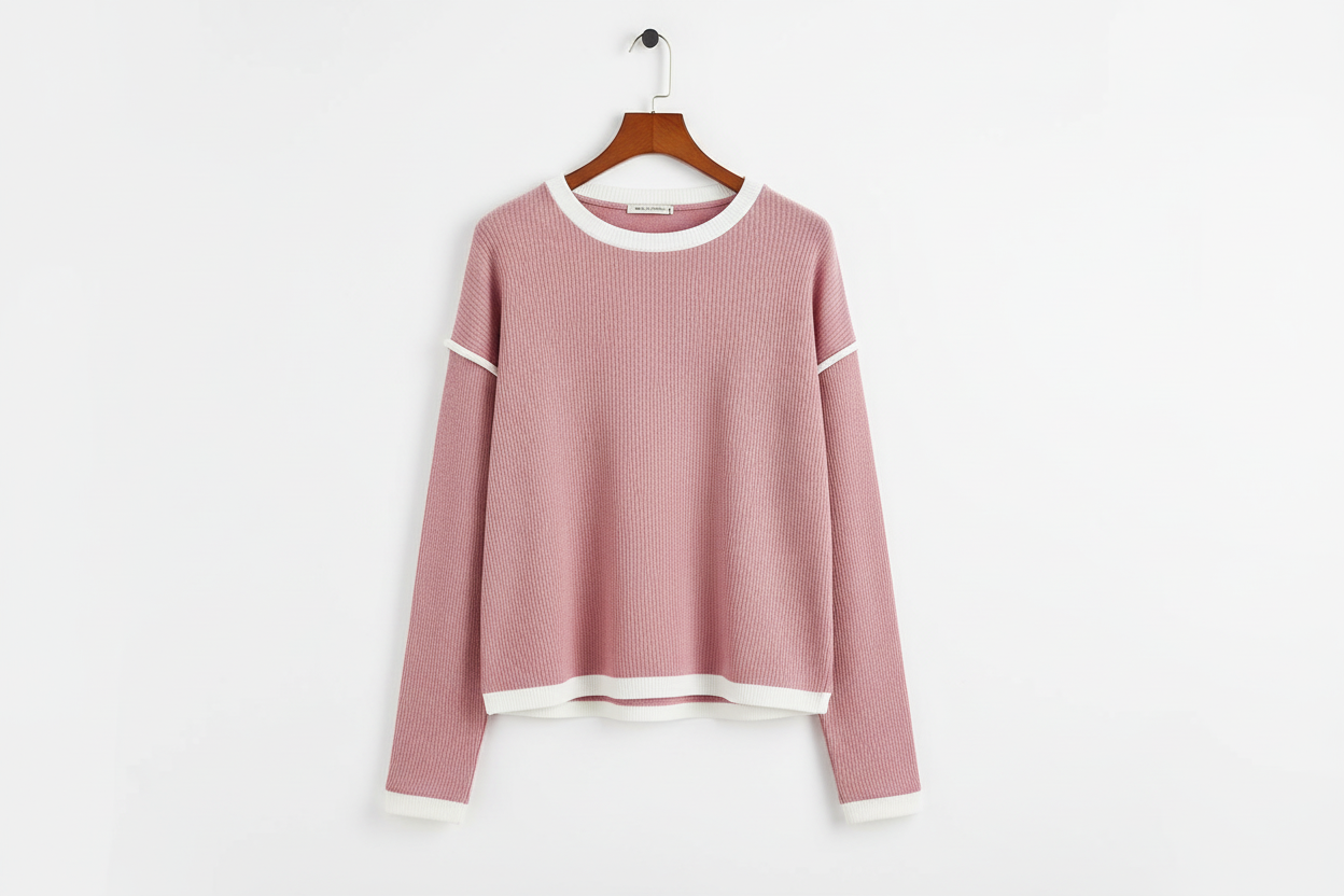 Contrast Colour Trim Knit Drop Shoulder Top - Tops/Long Sleeve Tops