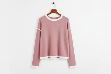 Contrast Colour Trim Knit Drop Shoulder Top - Tops/Long Sleeve Tops