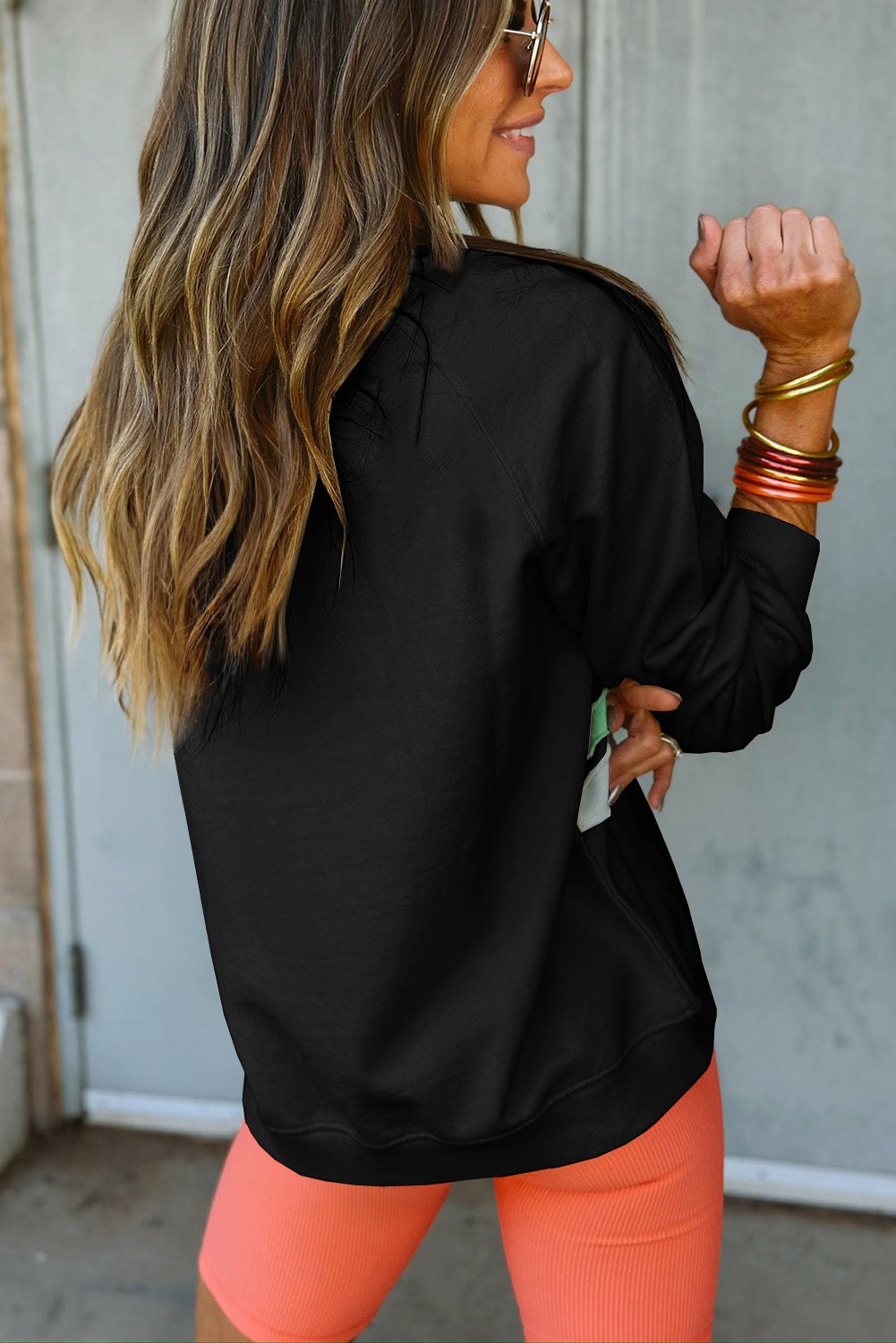 Black Rainbow Colourblock Striped Pullover Sweatshirt eAura