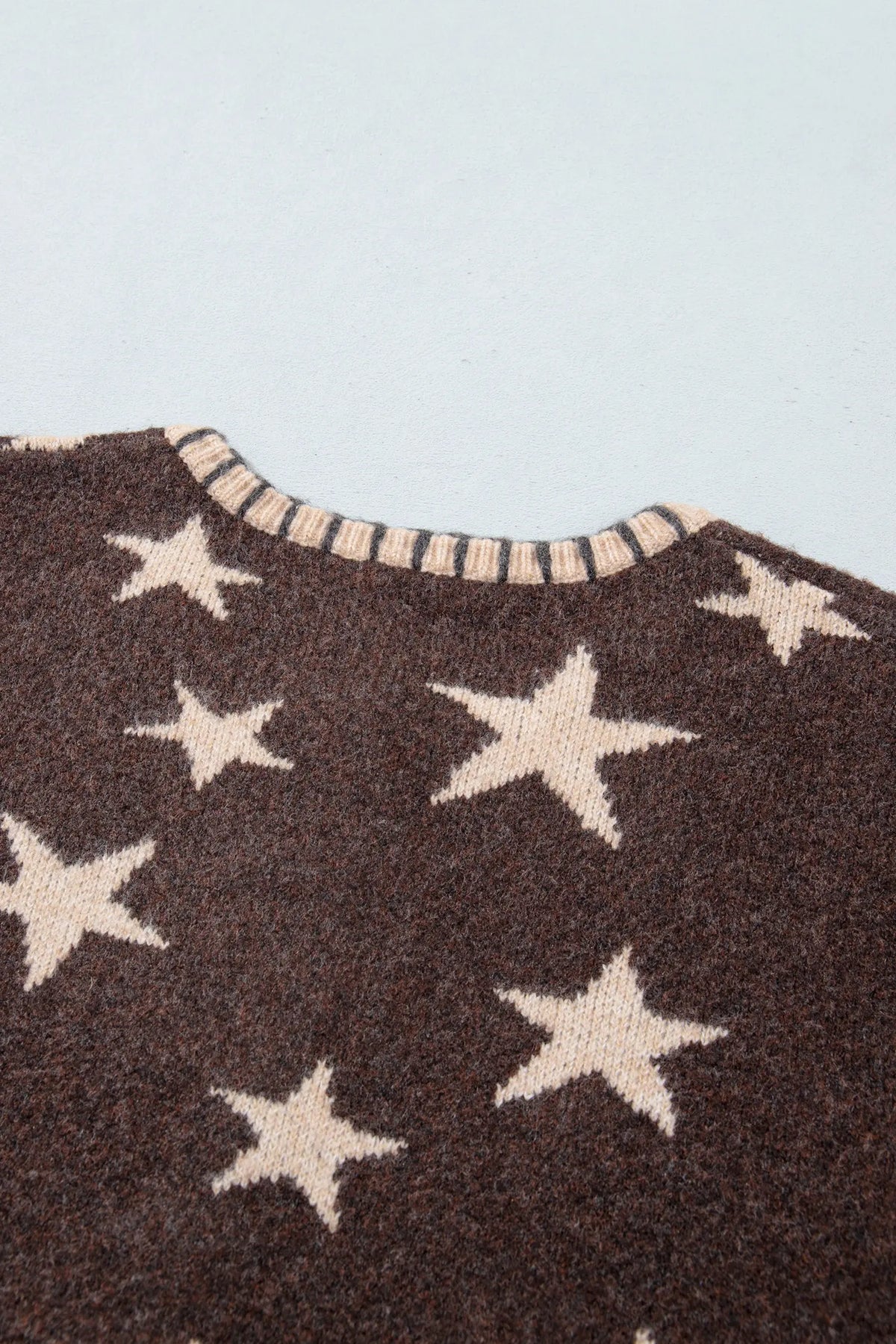 Stars Pattern Colourblock Long Sleeve Shift Cardigan – Brown