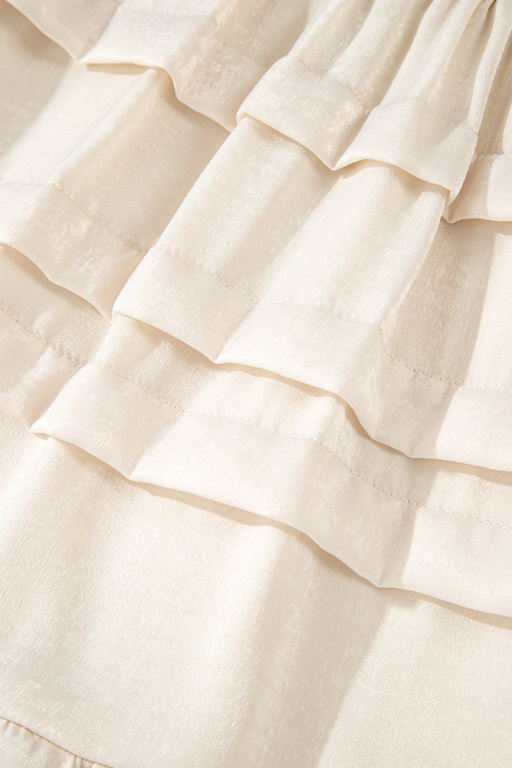 Beige Tiered Ruffled Hemline Elastic Waist Mini Skirt eAura