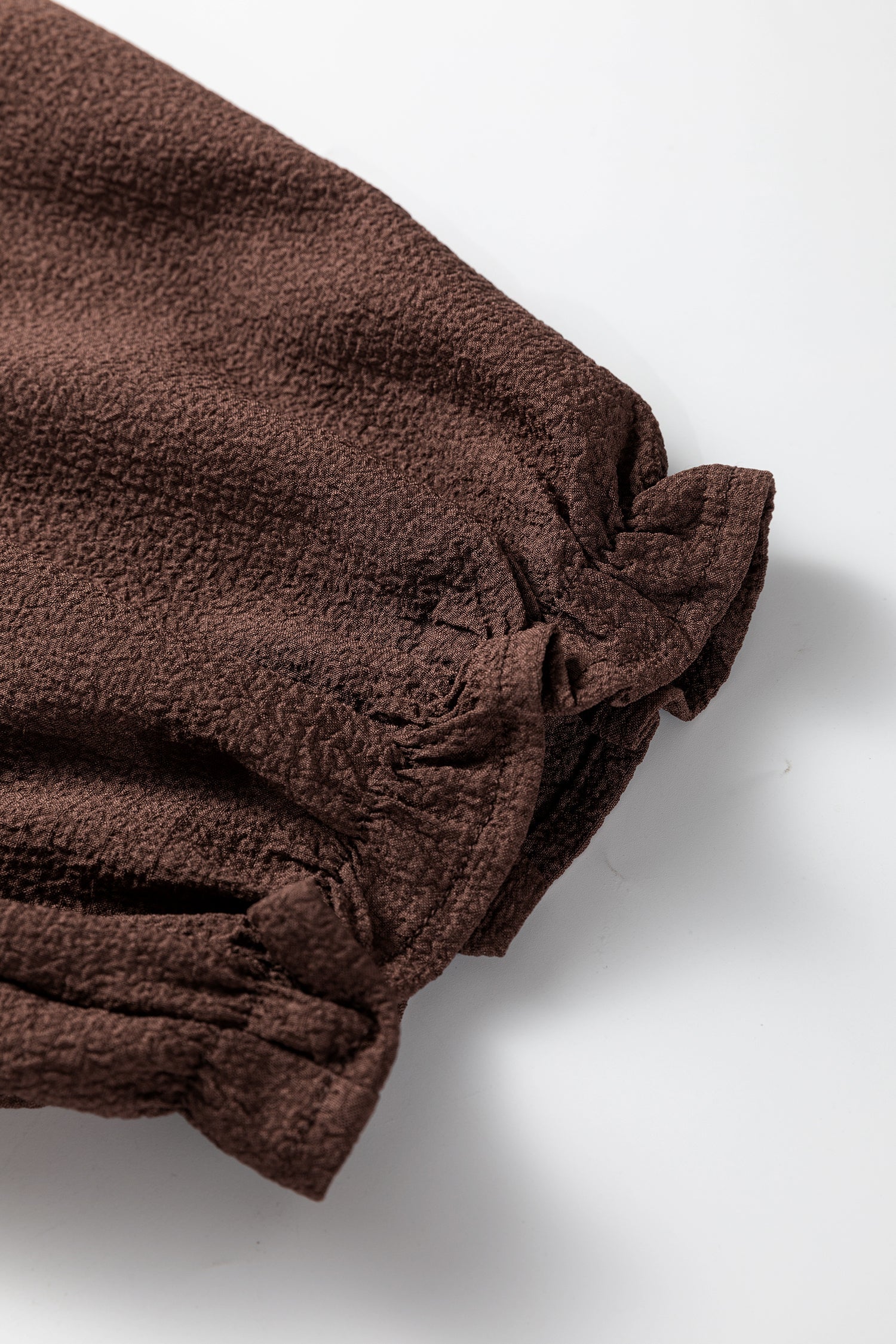 Plus Size Frilled Trim V-Neck Puff Sleeve Textured Mini Dress - eAura