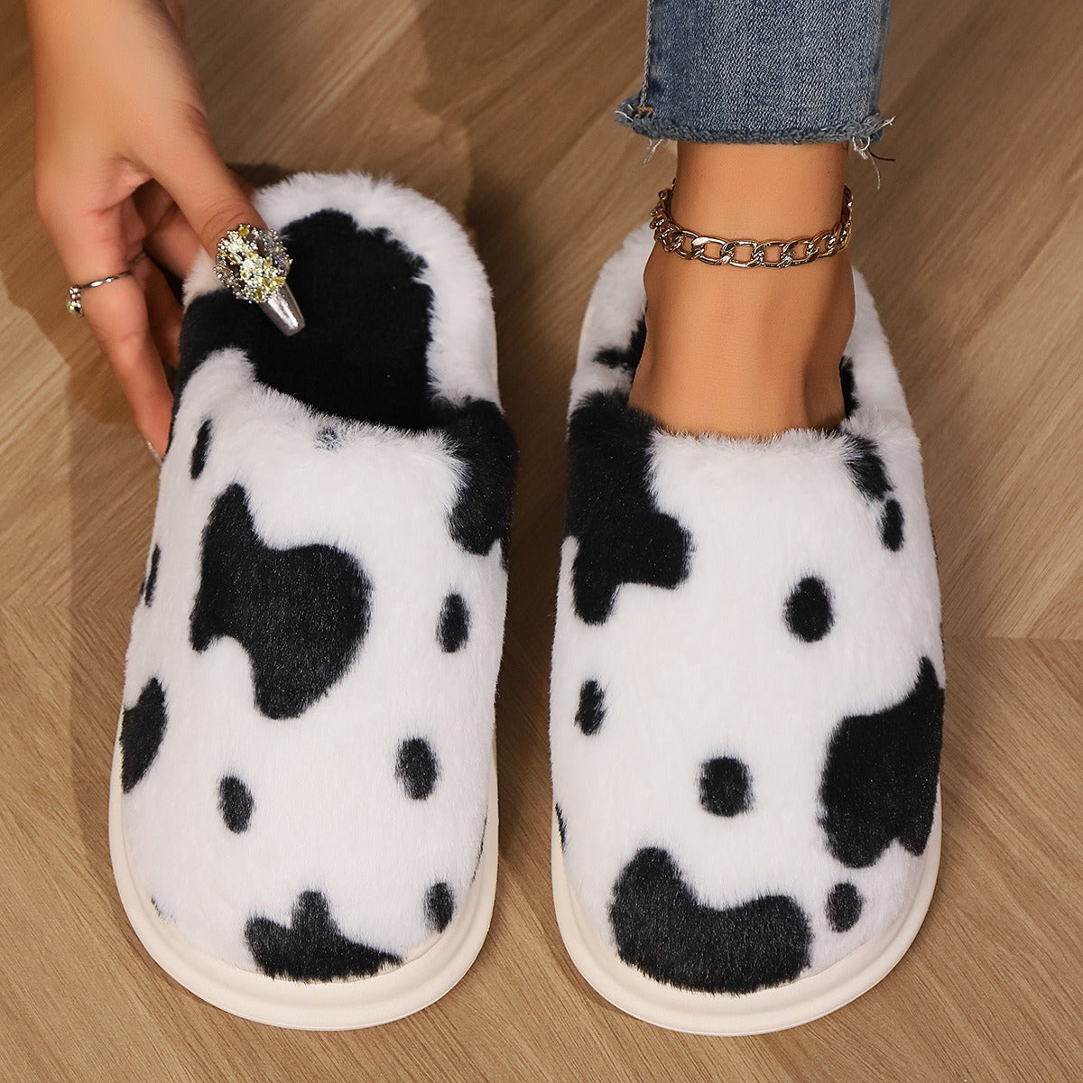 Cow Spotted Plush Slippers beagle boutique