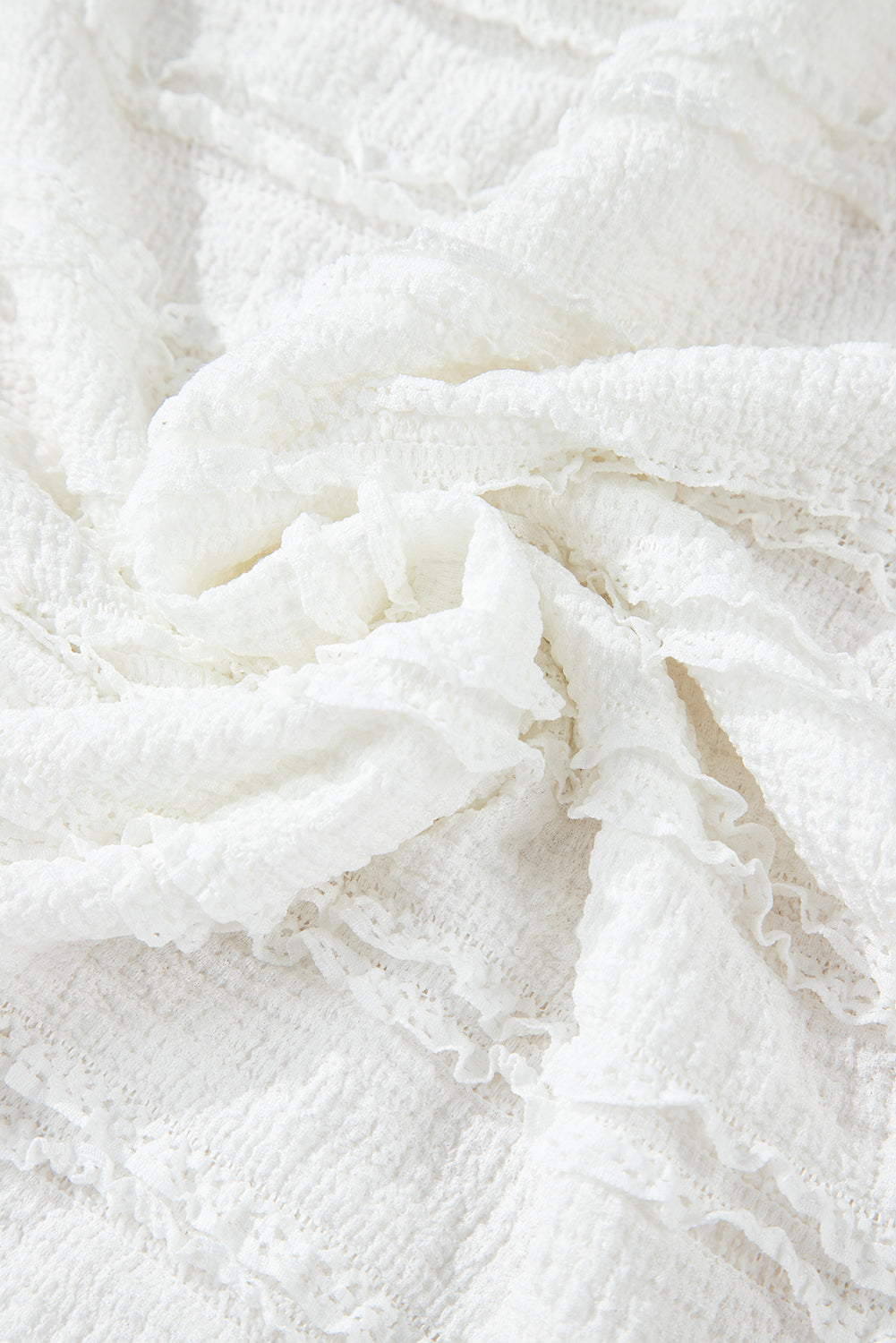 White Frilled Lace Trim Bubble Sleeve Blouse eAura
