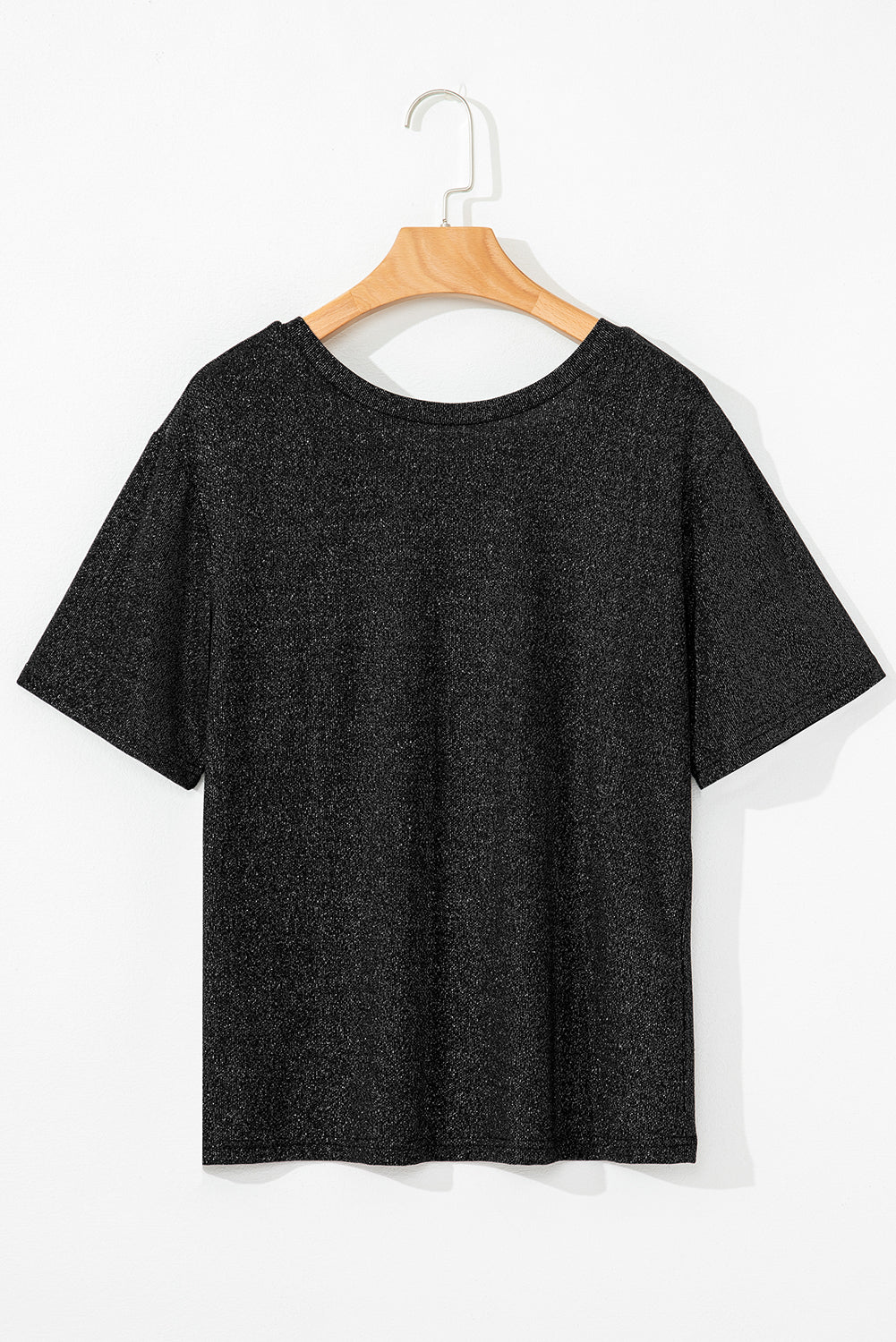 Black Bow Decor Glittery Short Sleeve Top eAura