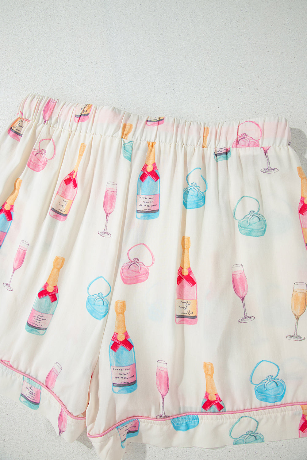 White Christmas Wine Glass Print Bow Knot Two Piece Pyjama Set - eAura