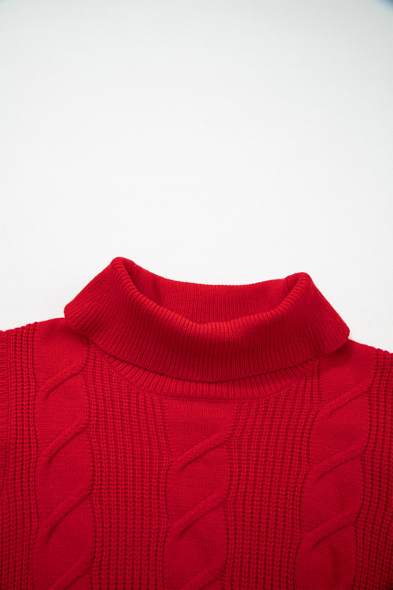 Cable Knit Turtleneck Ruffled Short Sleeve Sweater