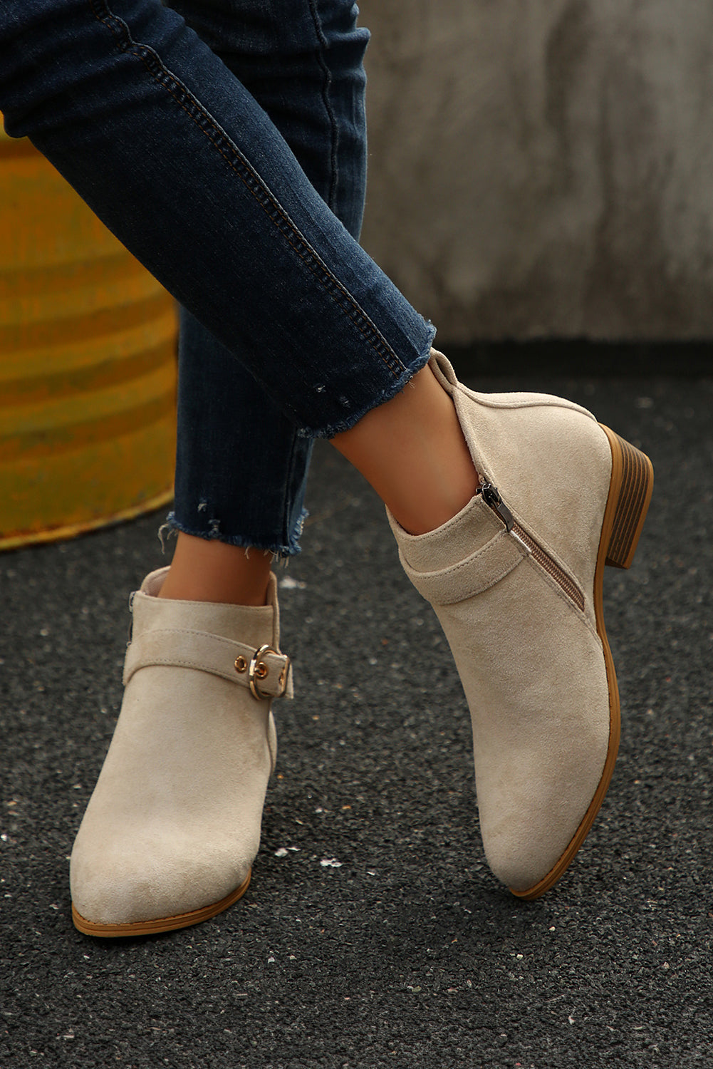Beige Retro Pointed Toe Ankle Boots - eAura