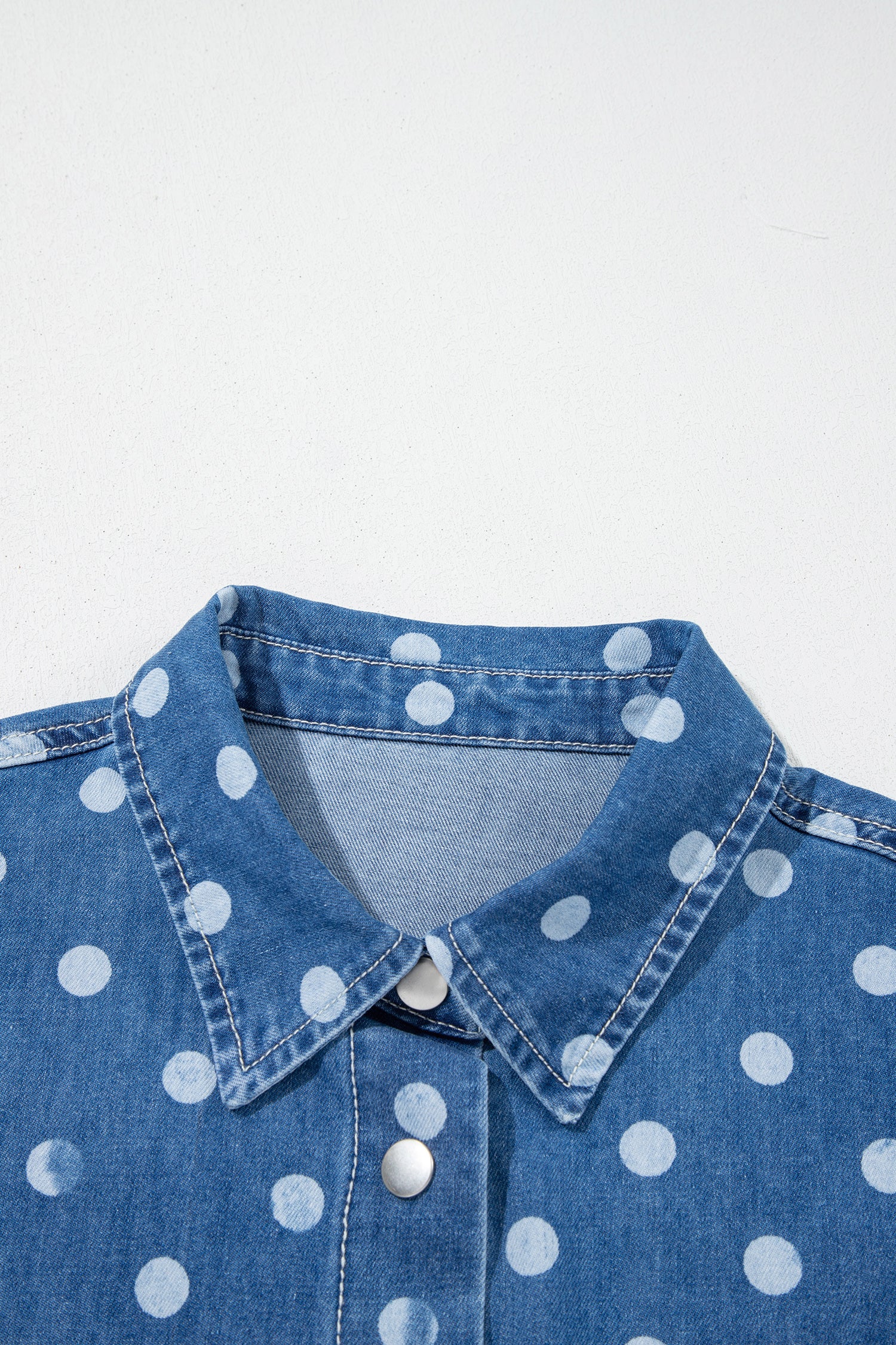 Polka Dot Long Sleeve Collar Shift Tunic Denim Jacket – Blue