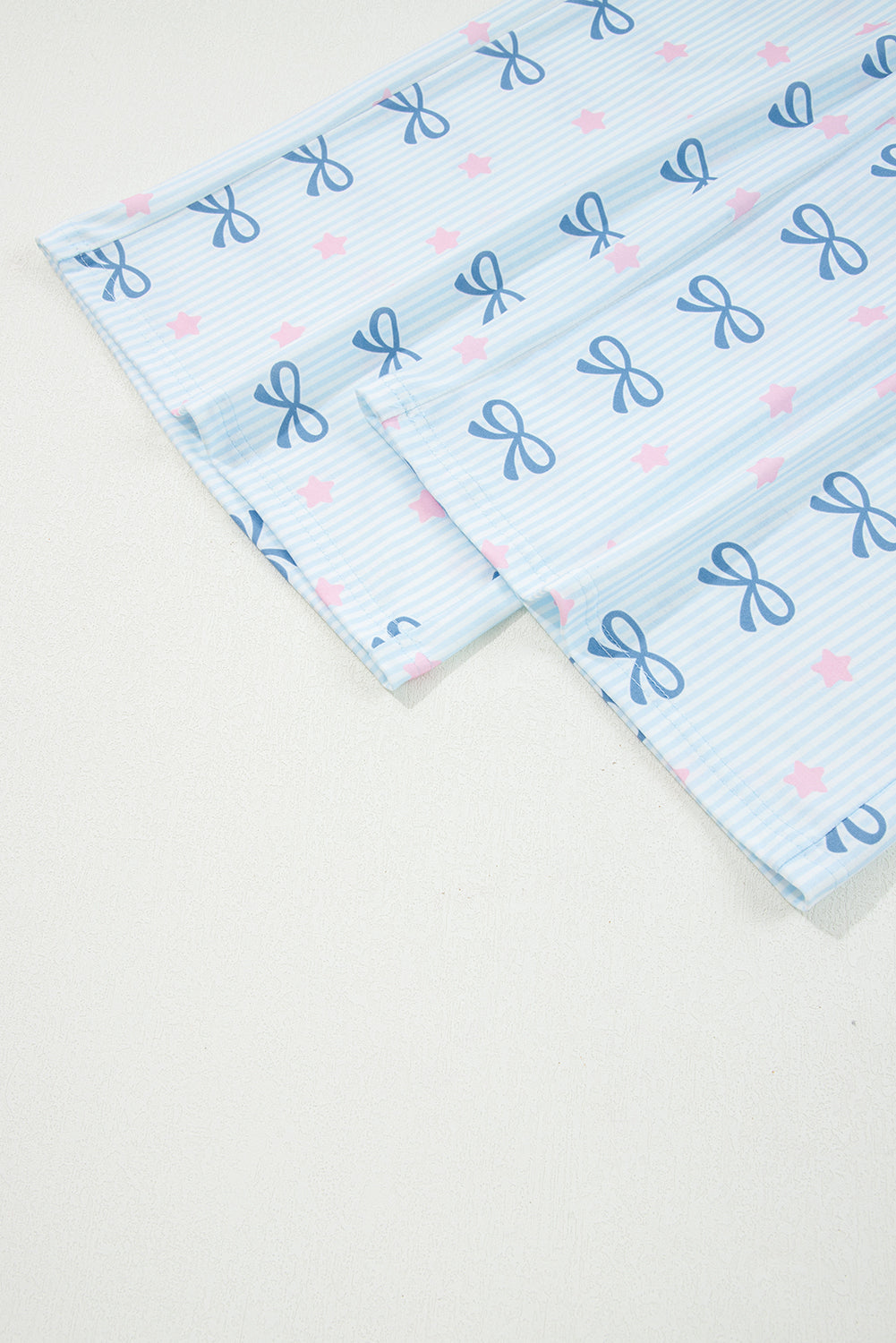 Sky Blue Stripe Bow Star Print Tied Detail 2pcs Lounge Set - eAura