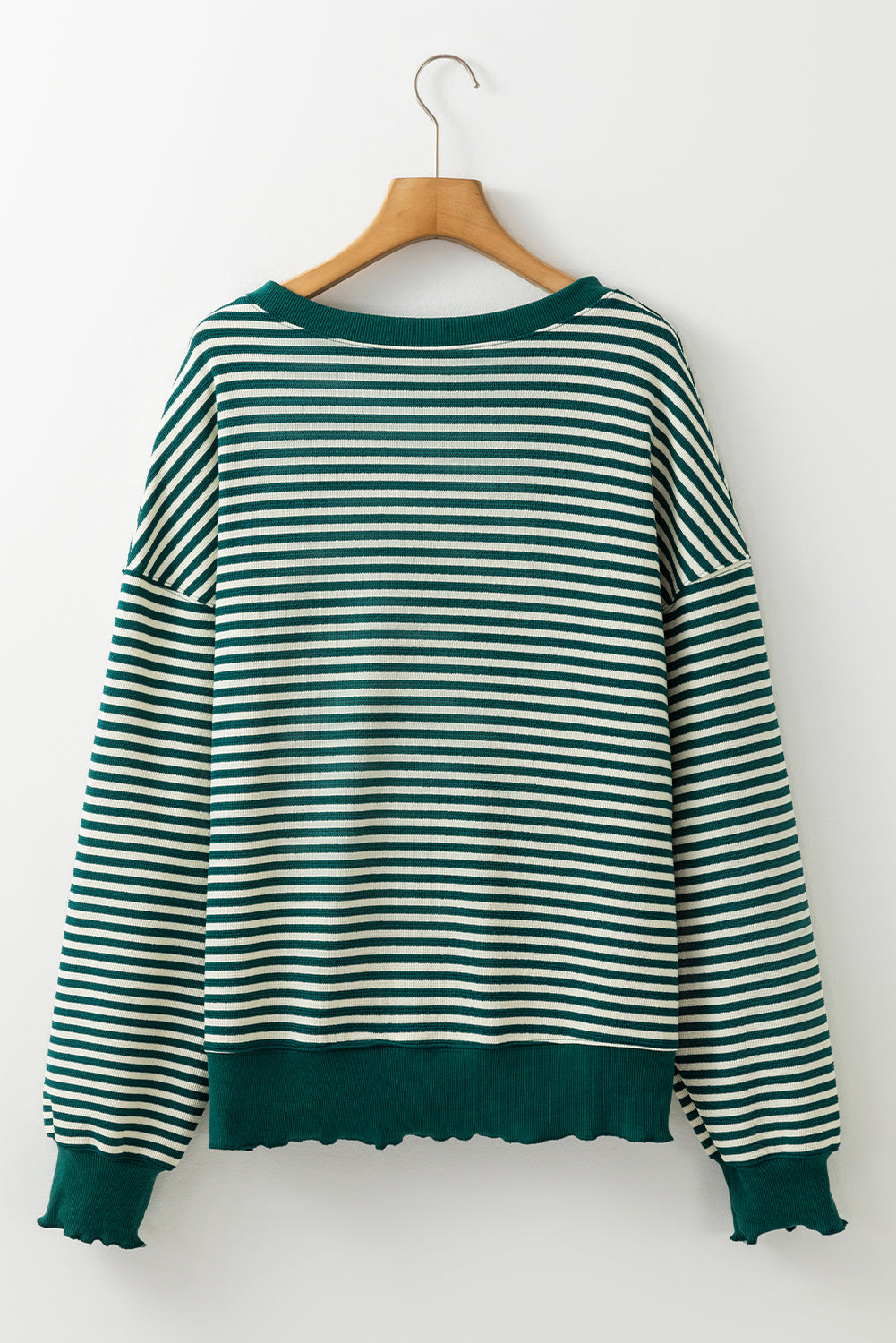 Green Stripe Loose Drop Shoulder Long Sleeve Top BB Fashion Outlet