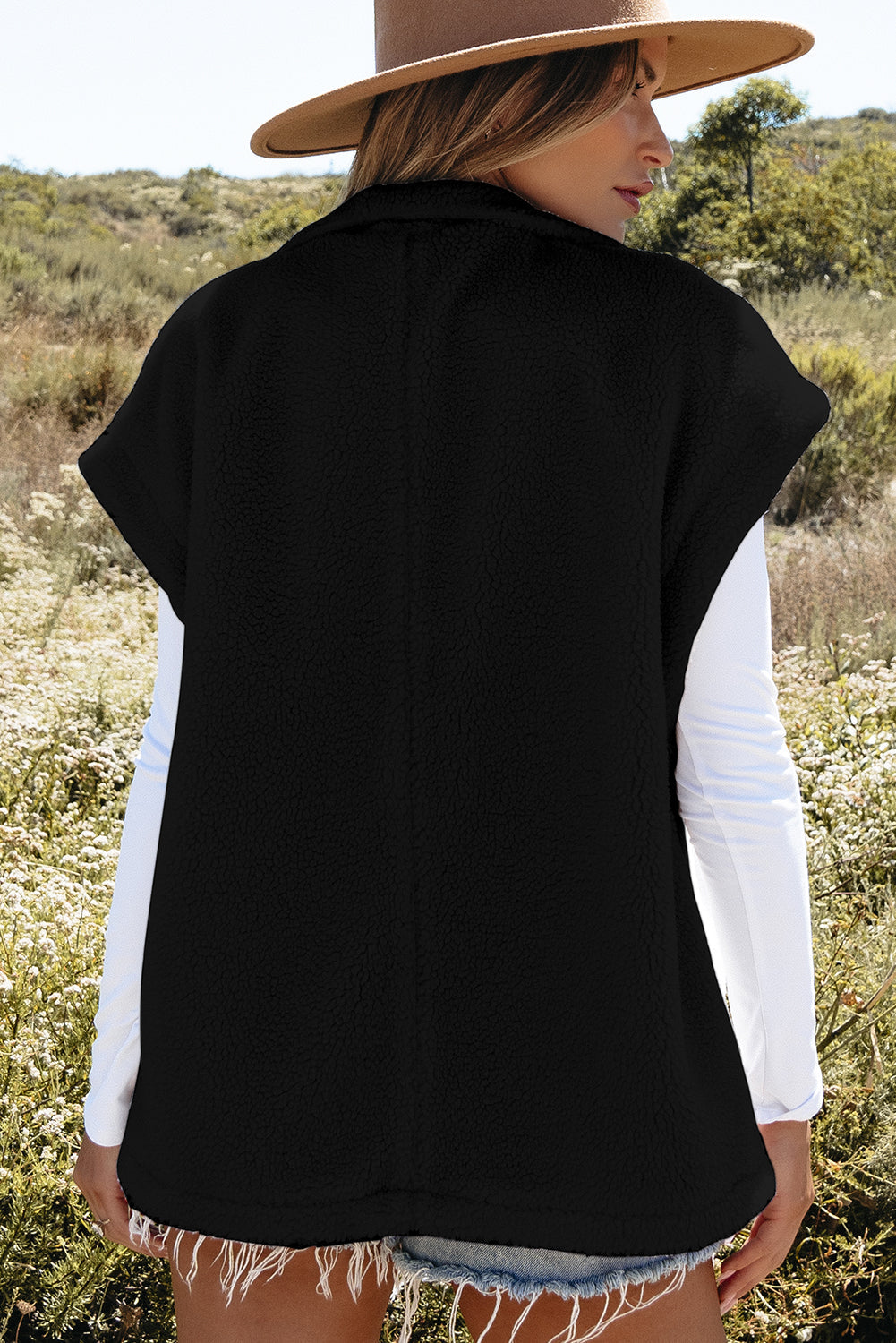 Black Sherpa Stand Collar Jacket Vest Beagle Boutique Fashion Outlet
