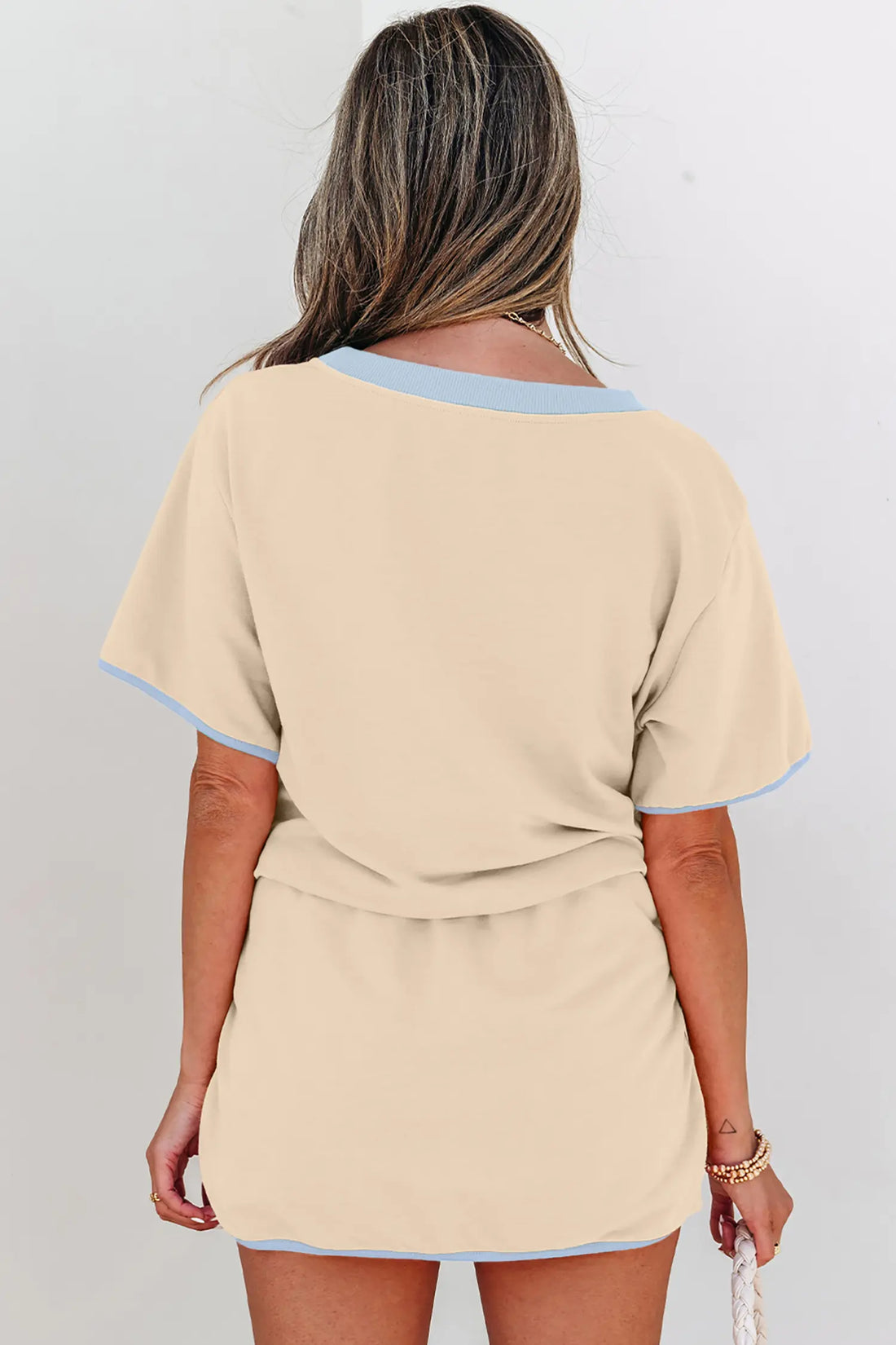 Apricot Colourblock Edge Drop Shoulder T Shirt and Skort 2Pcs Set – Beige