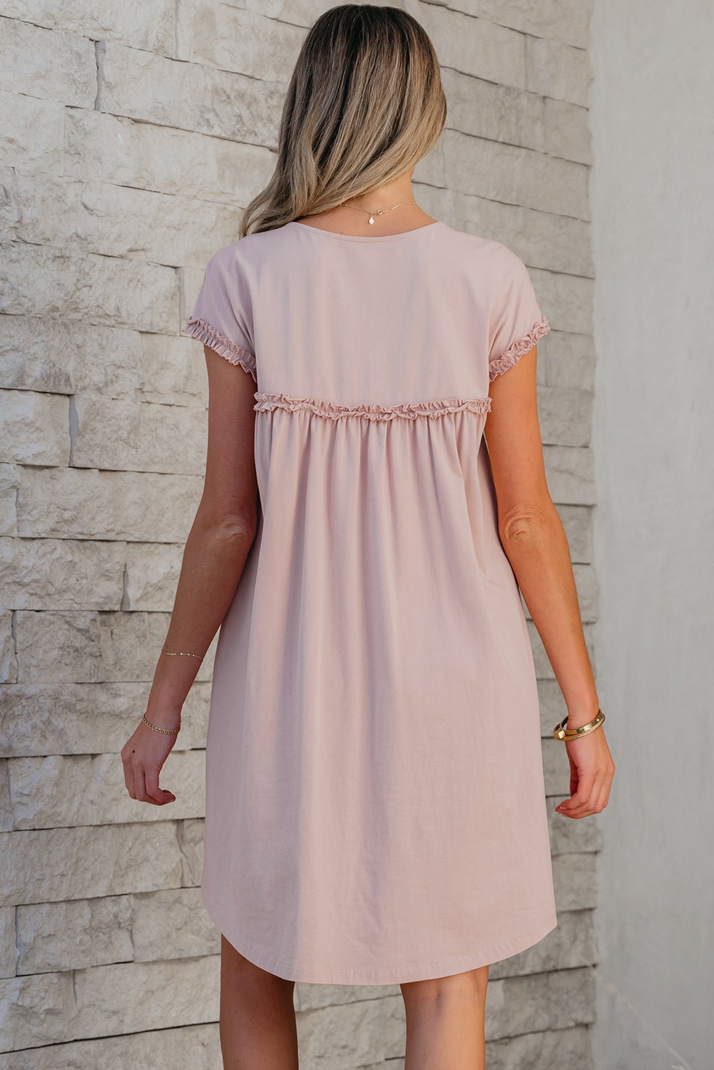 Mint Green Frilled Trim Crew Neck Loose Fit Mini Dress eAura