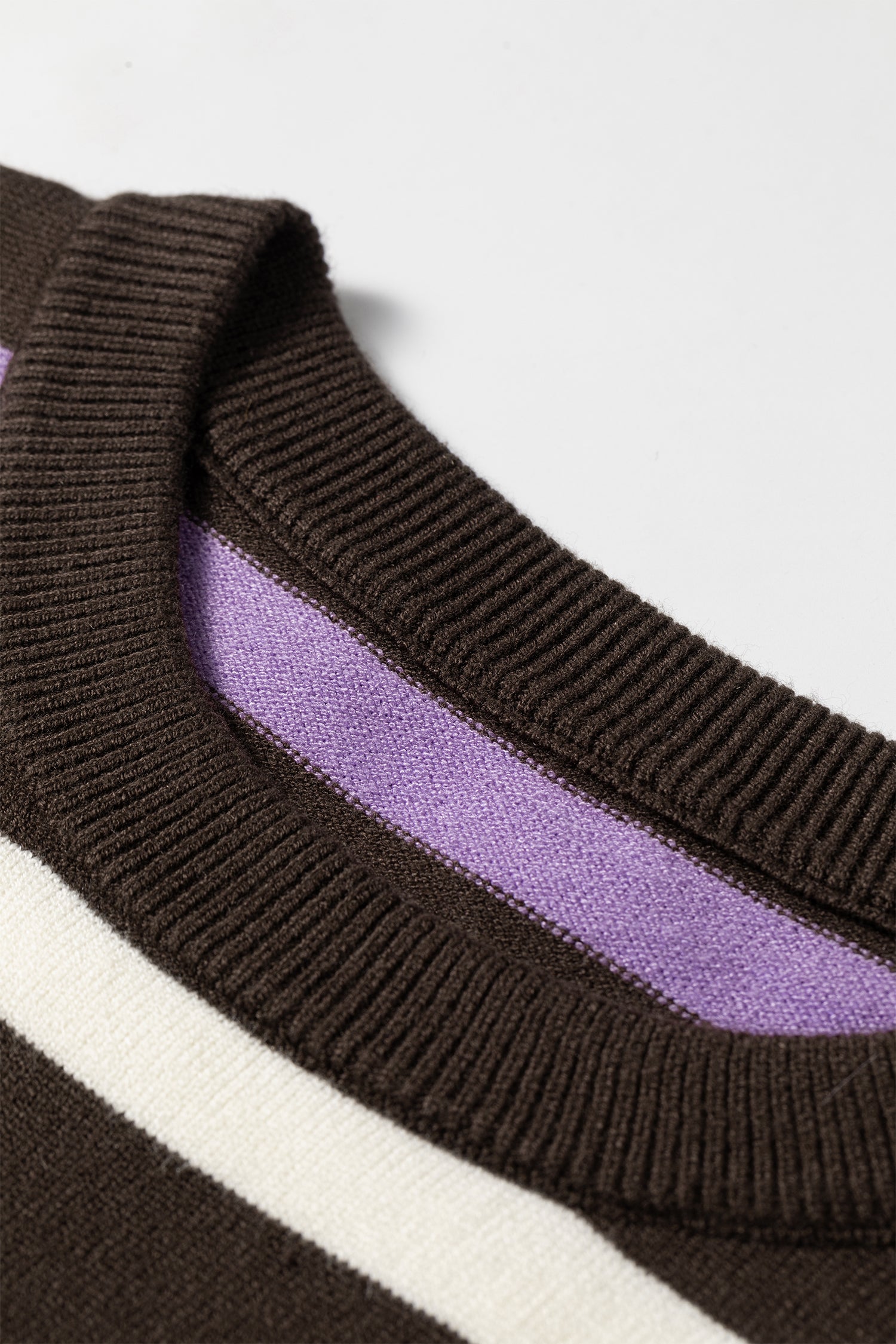 Embroidered Detail Drop Shoulder Pullover Sweater – Brown Stripe