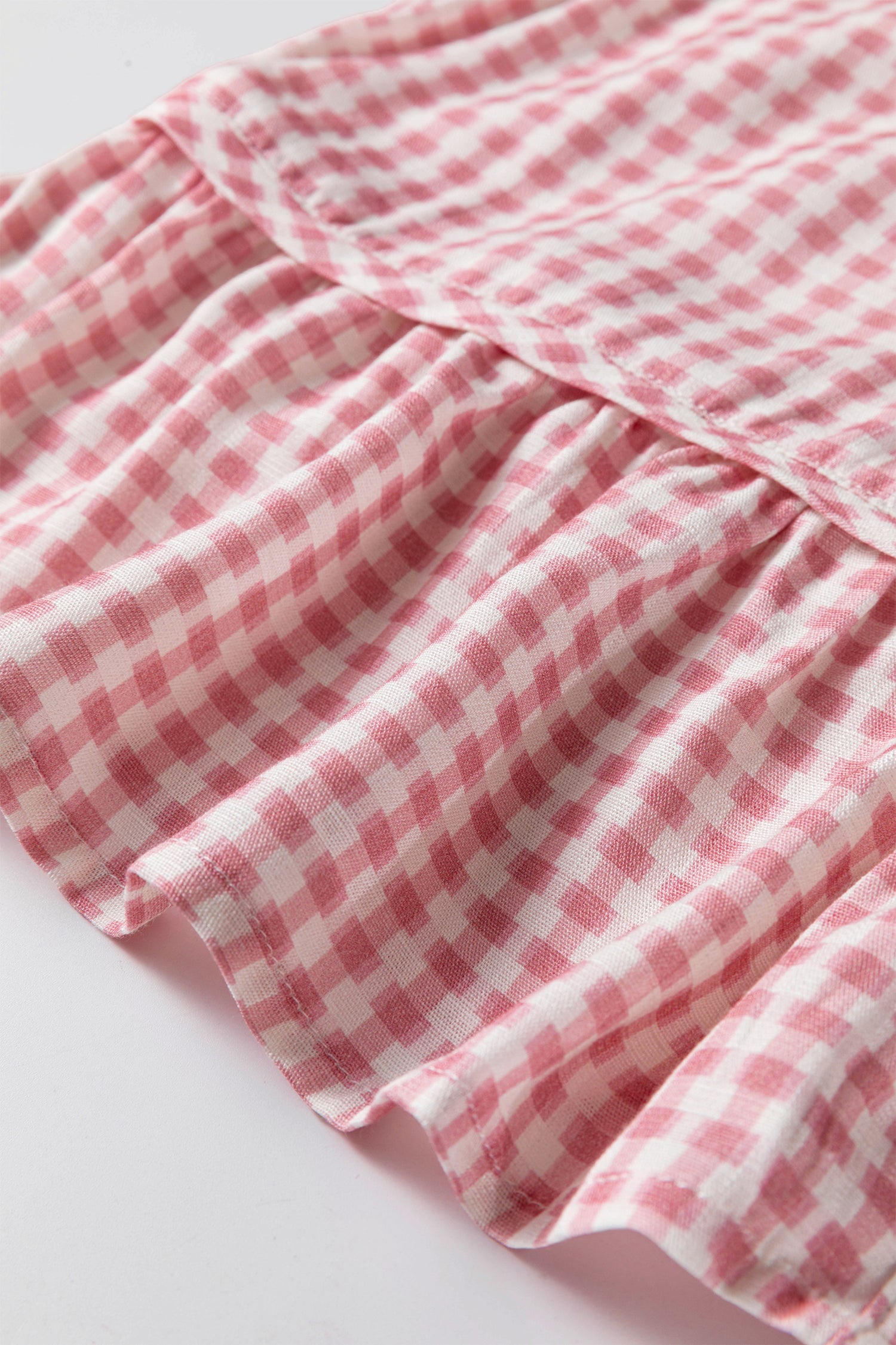 Plaid Half Sleeve Ruffle Hem Button Down Shirt – Pink