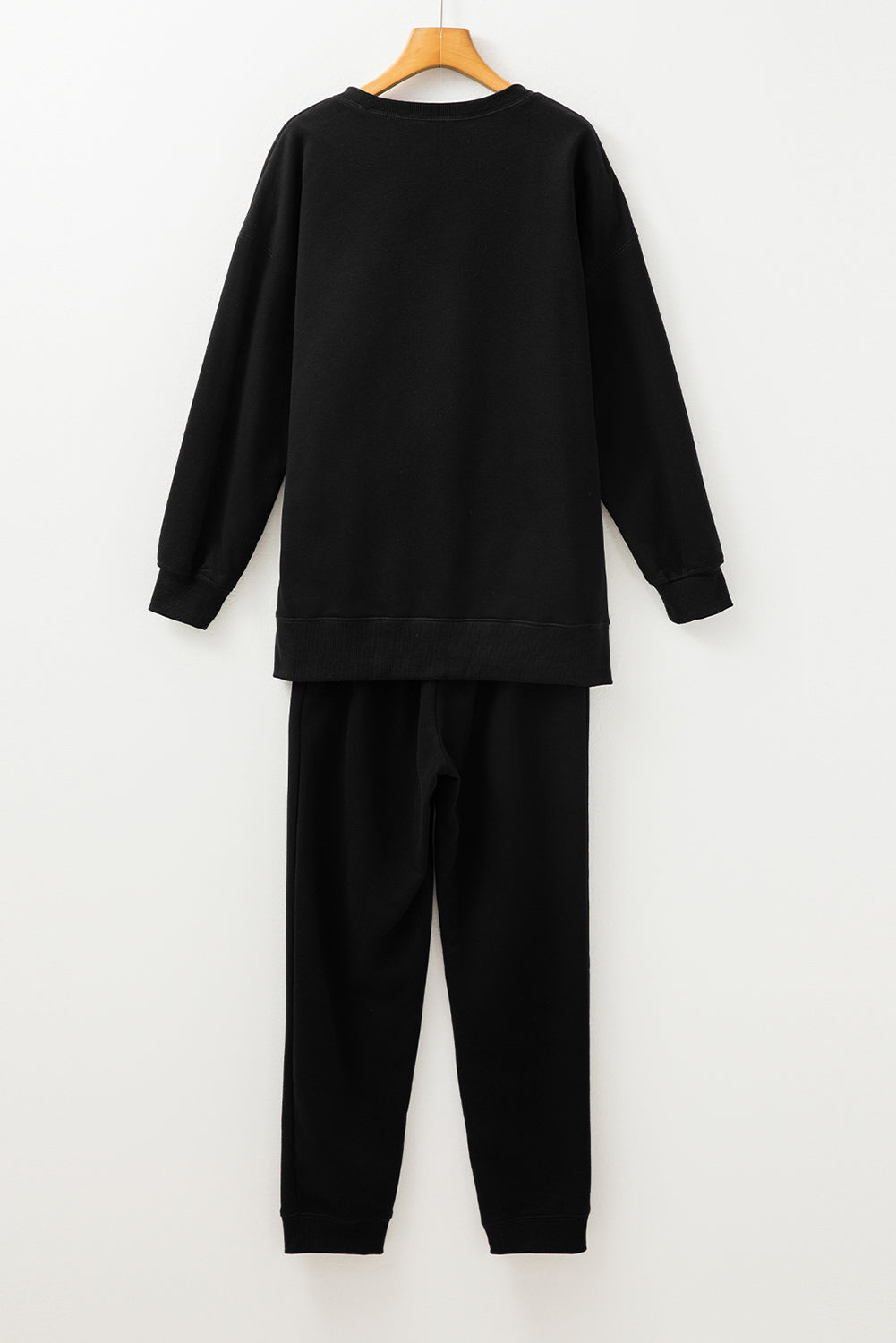 Black Solid Colour High Low Pullover and Skinny Trousers Set eAura