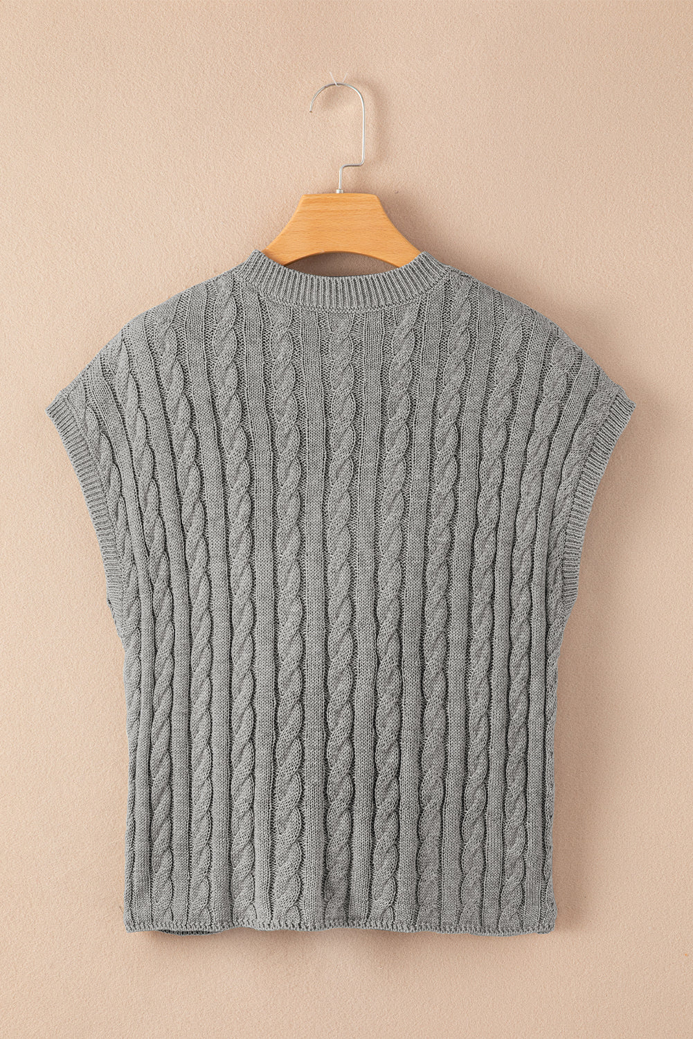 Black Crew Neck Cable Knit Short Sleeve Sweater eAura