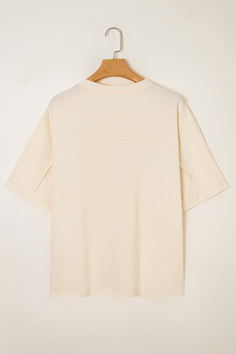 Apricot Flower Patched Exposed Stitching Trim Crew Neck Loose Tee eAura
