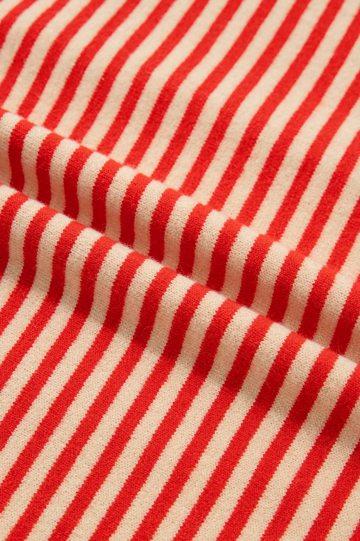 Striped Button Collar Long Sleeve Knit Cardigan – Red Stripe