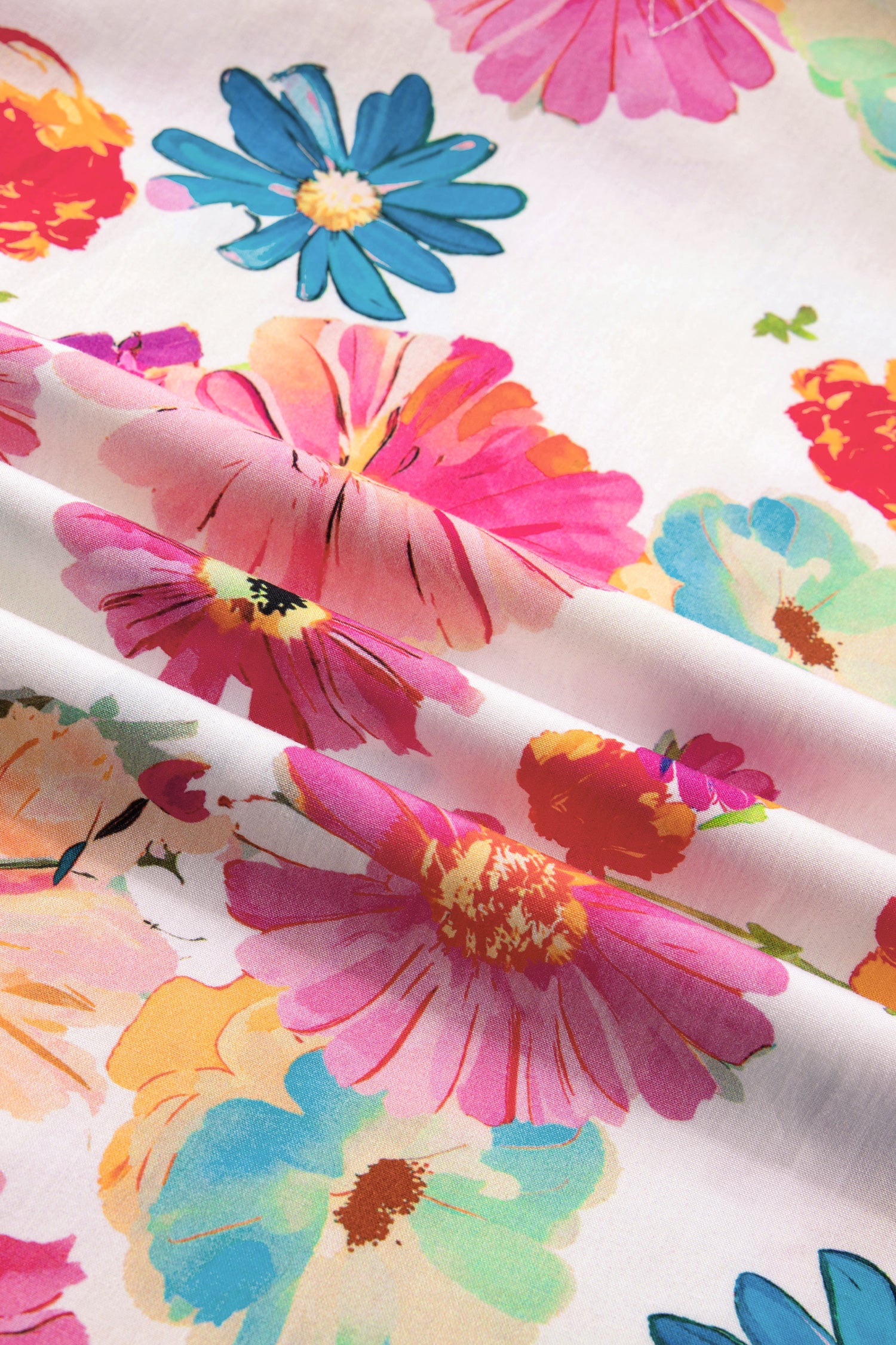 Vibrant Summer Floral Tie V-Neck Short Puff Sleeve Blouse