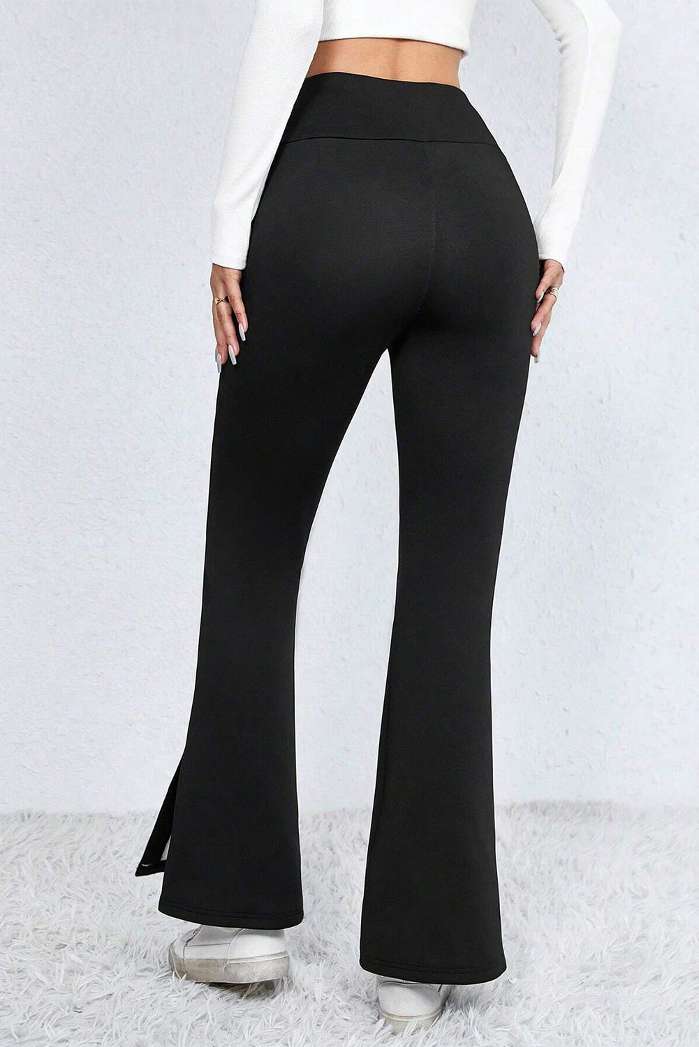 Black Thermal Lined Split Flare Leg Trousers eAura