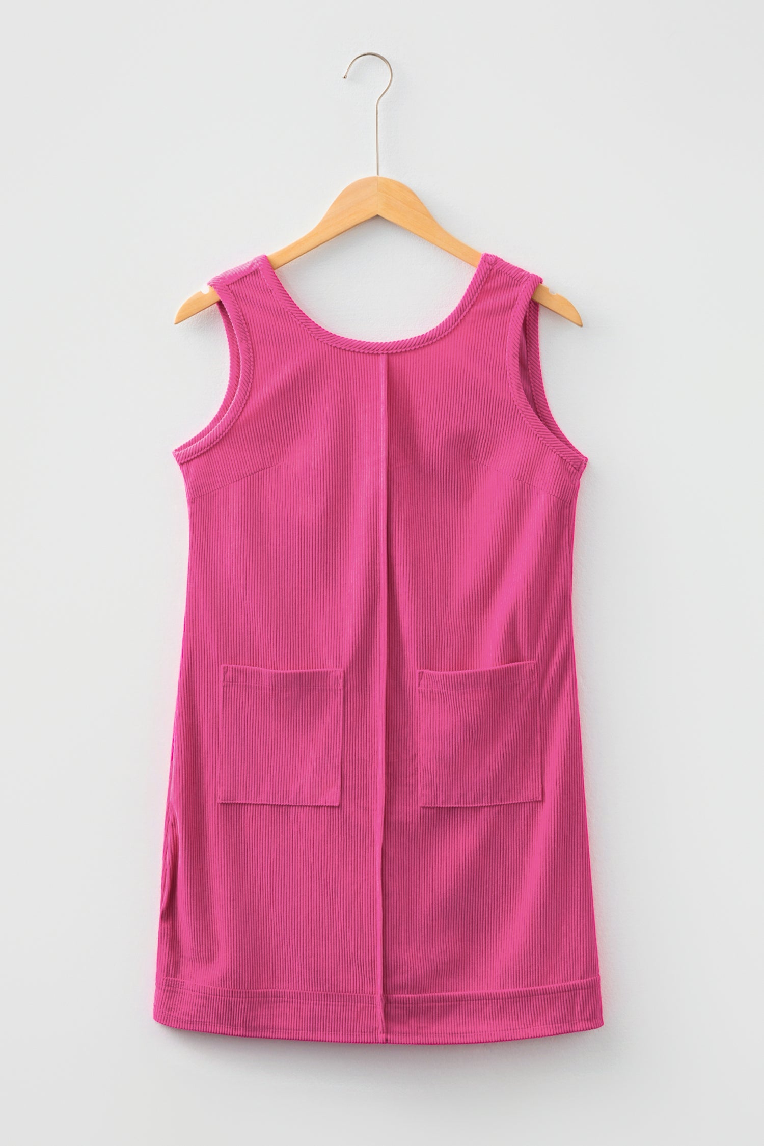 Soft Corduroy Sleeveless Mini Dress With Patched Pockets - eAura
