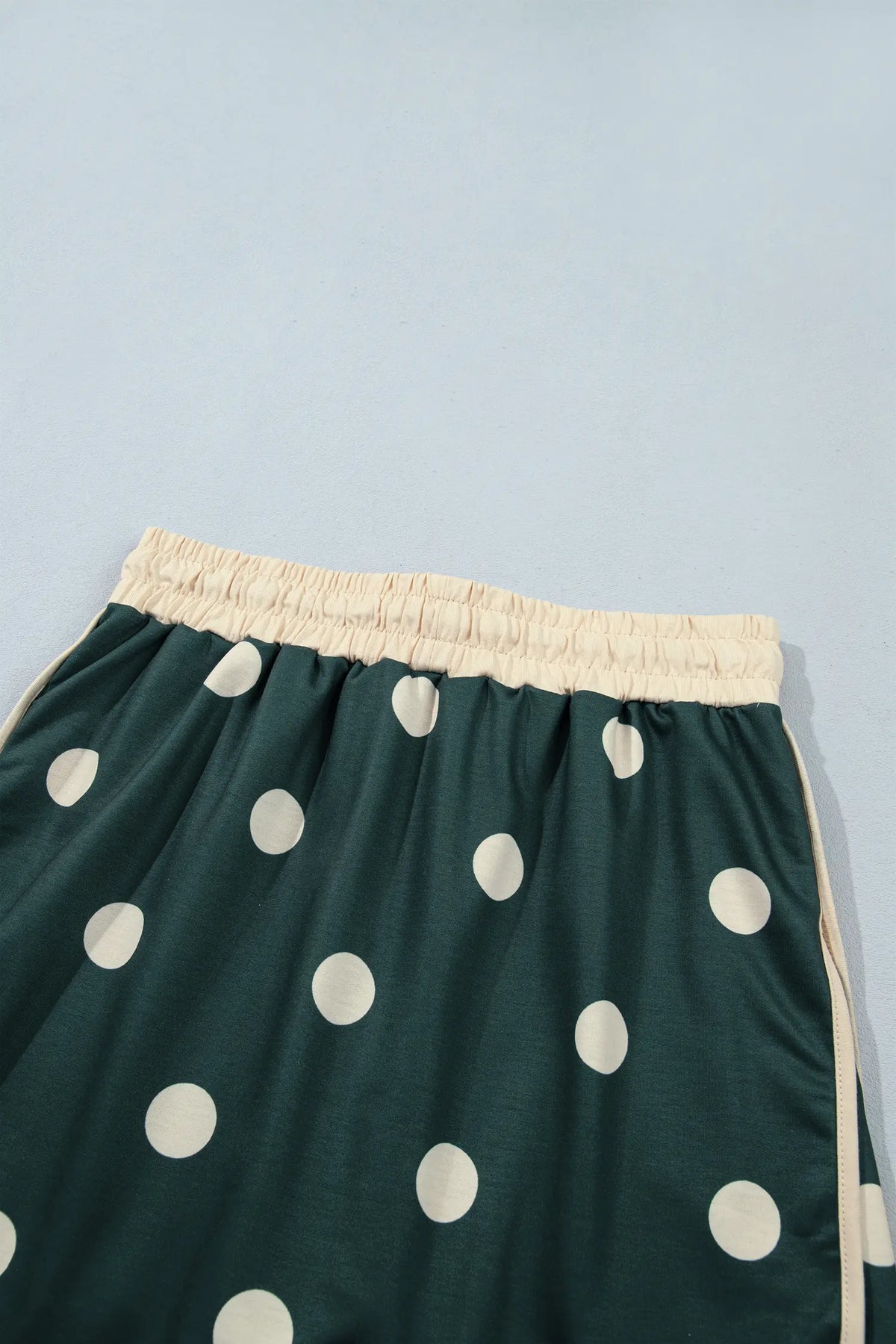 Polka Dot Print Colour Block Trim Baggy Pullover Drawstring Skirt 2pcs Set – Green