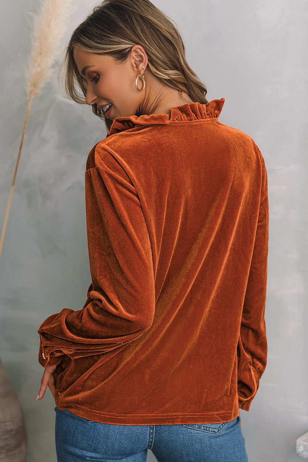 Gold Flame Frilled Collar Velvet Shirt eAura