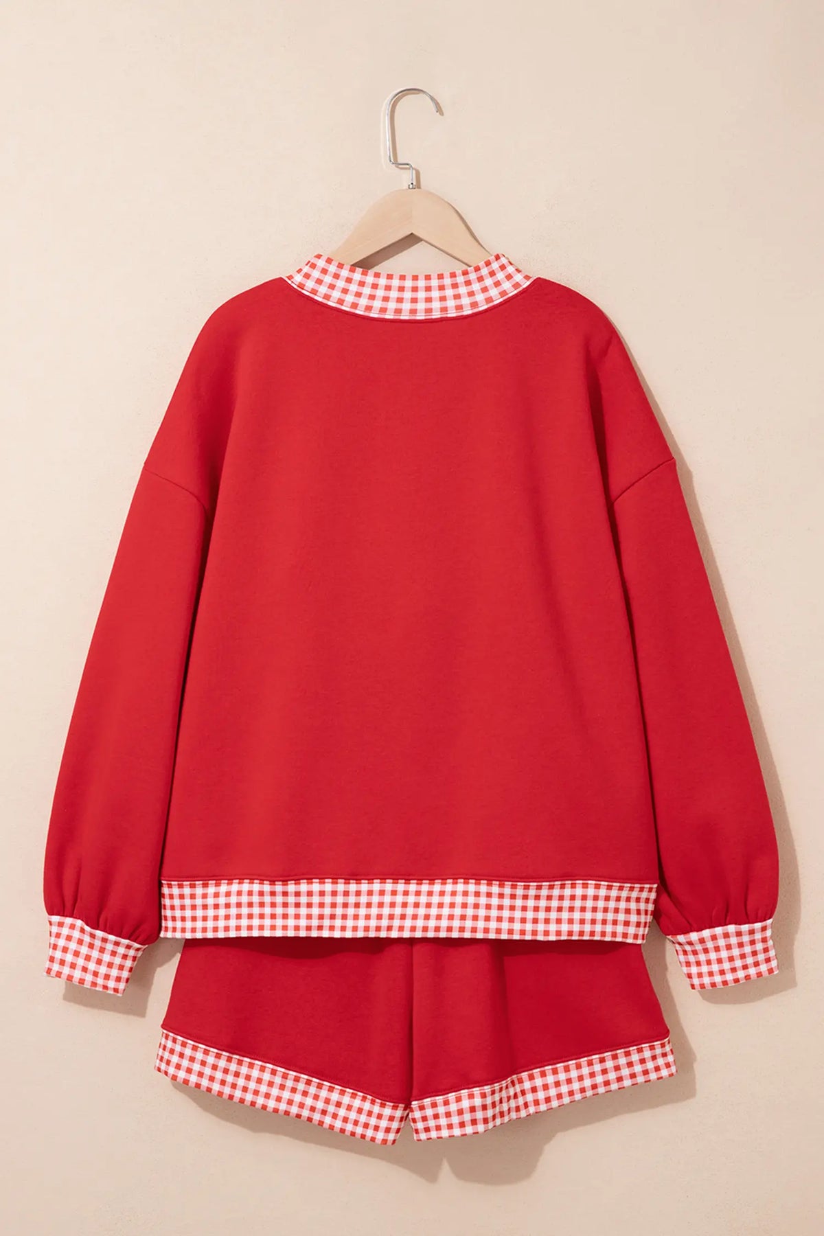 Gingham Trim Baggy Pullover 2pcs Short Set – Fiery Red