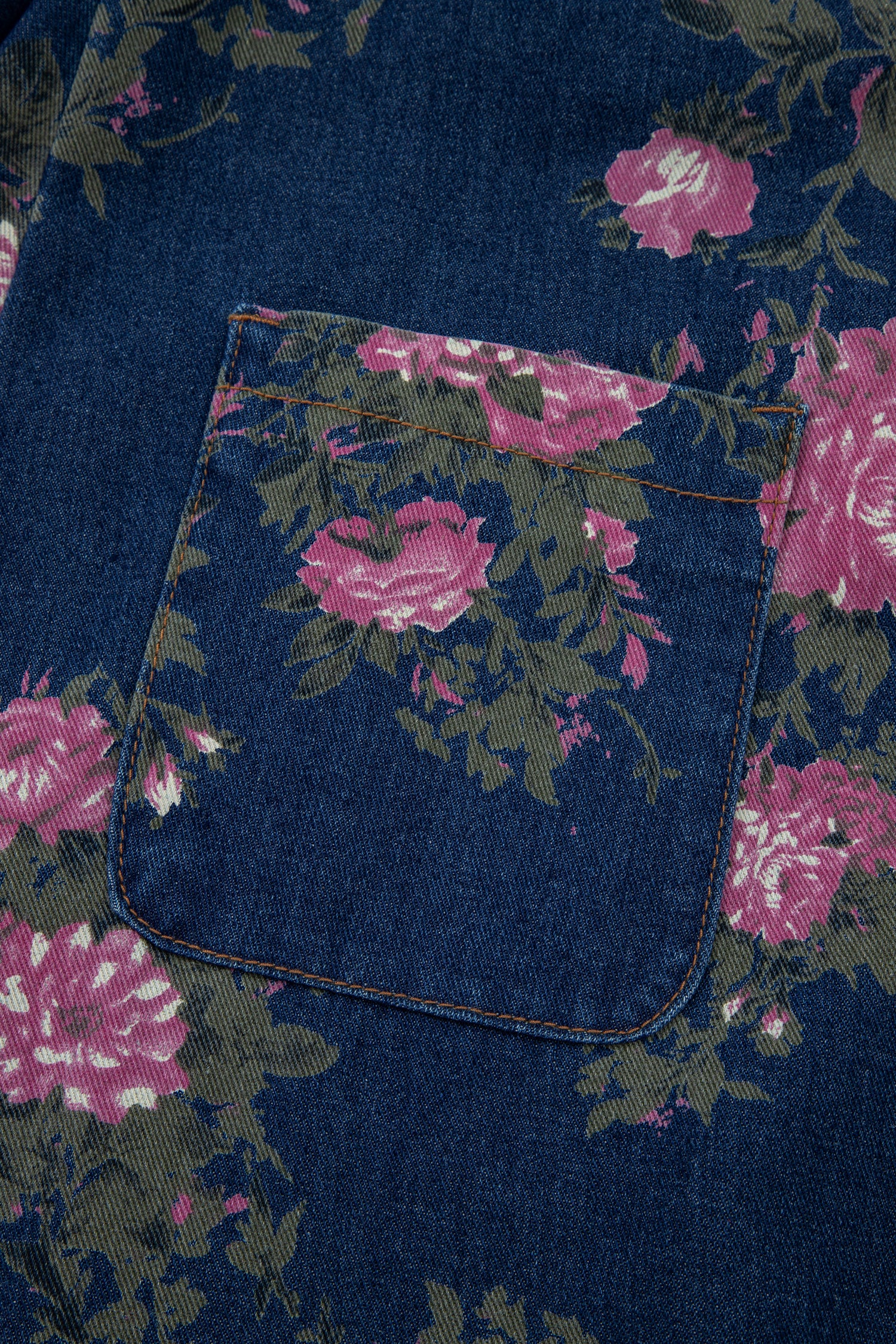 Floral Print Pleated Wide Leg Denim Jumpsuit – High Waist