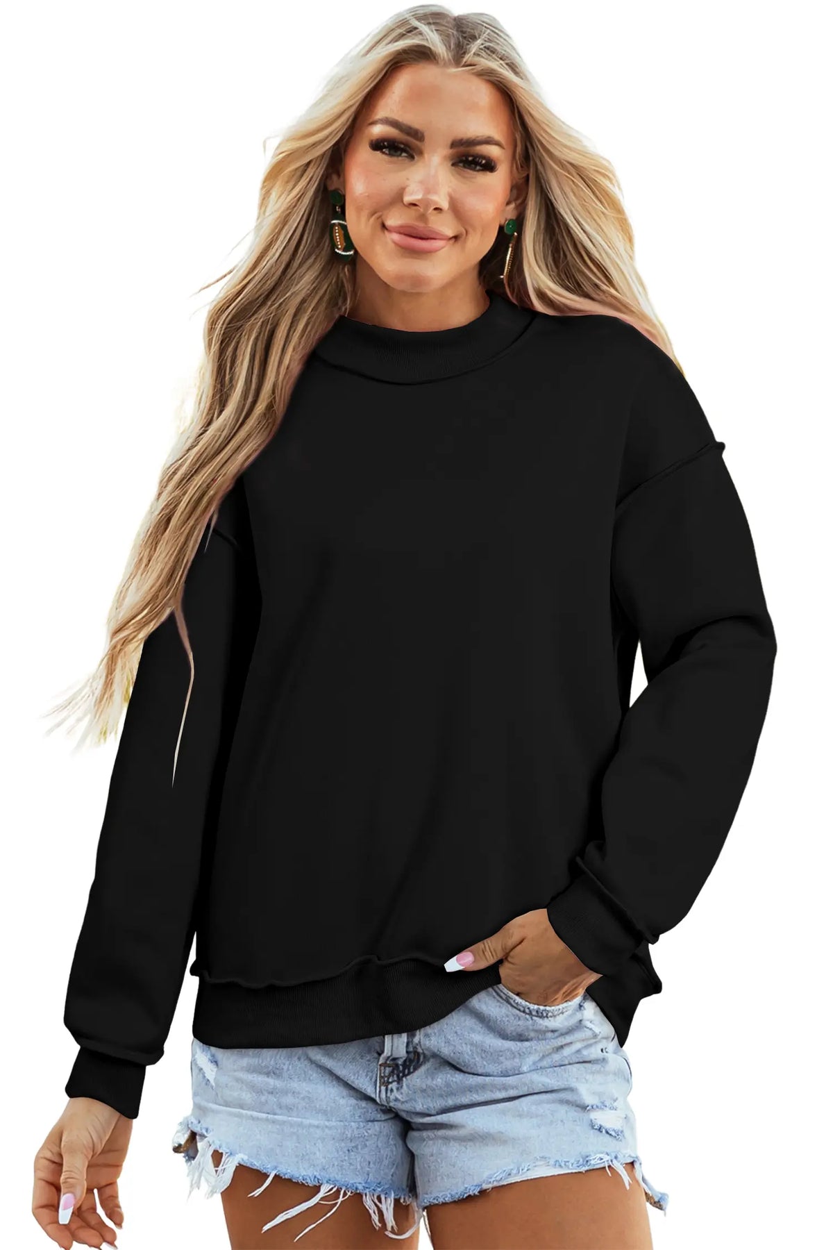Oversize Drop Shoulder Reversible Mock Neck Sweatshirt