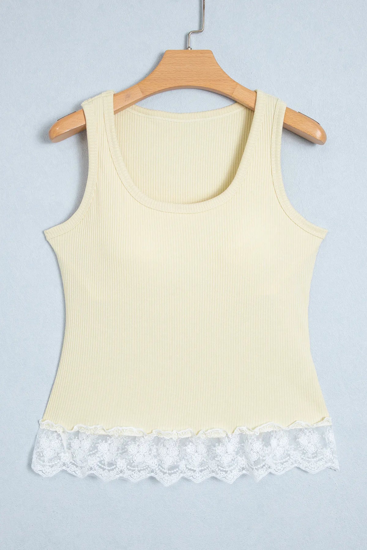 Ribbed Knit Sweet Lace Hem Vest – Beige
