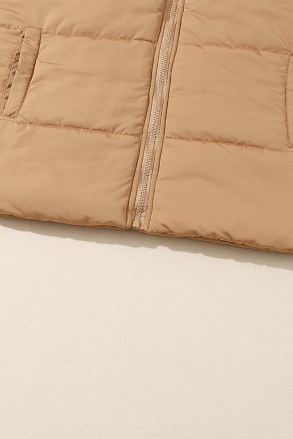 Oversized Stand Collar Zip Winter Vest – Khaki
