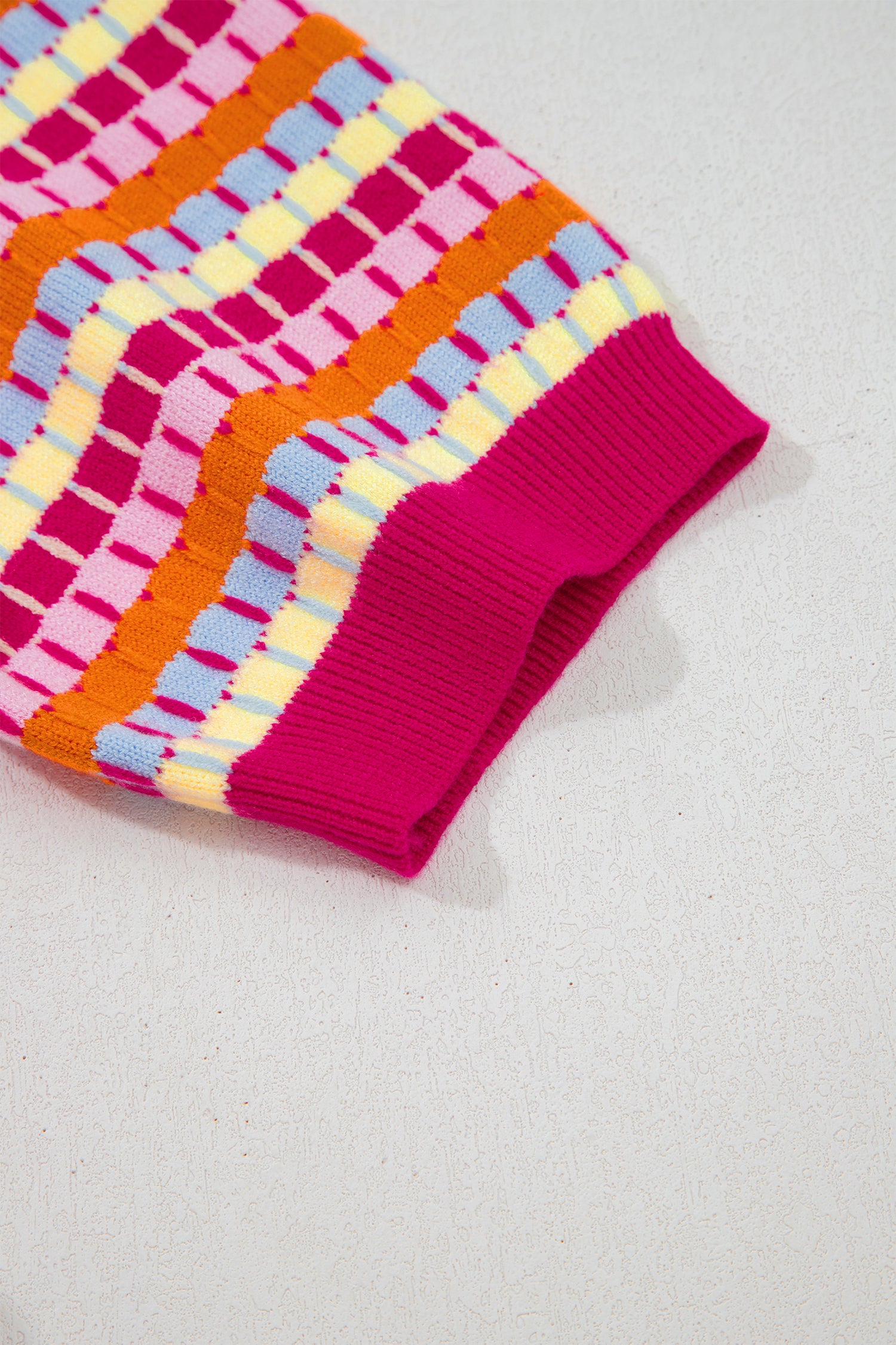 Abstract Striped Knit Short Sleeve Sweater