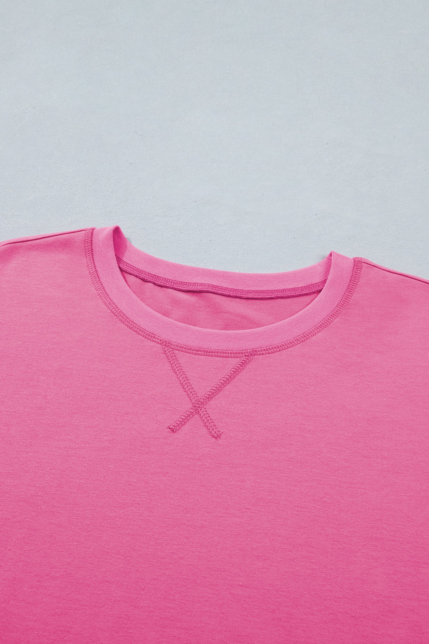 Seam Detail Raw Edge Tee Rainbow Waistband Casual Short Set