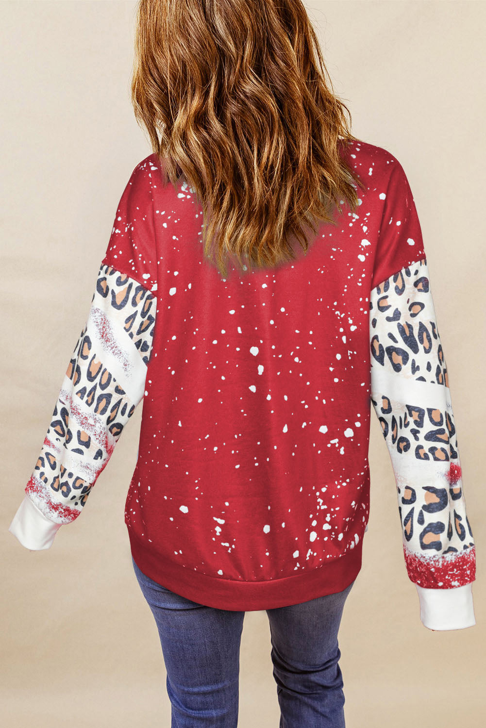 Fiery Red Tie Dye Leopard Drop Shoulder Sweatshirt eAura