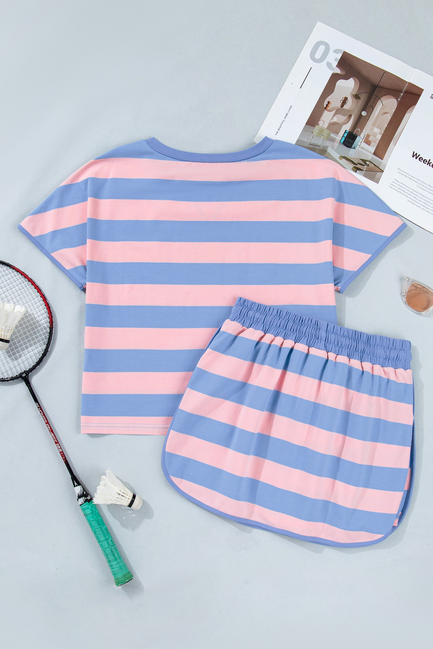 Dolman Tee Drawstring Skort Athletic 2pcs Set – Yellow Stripe