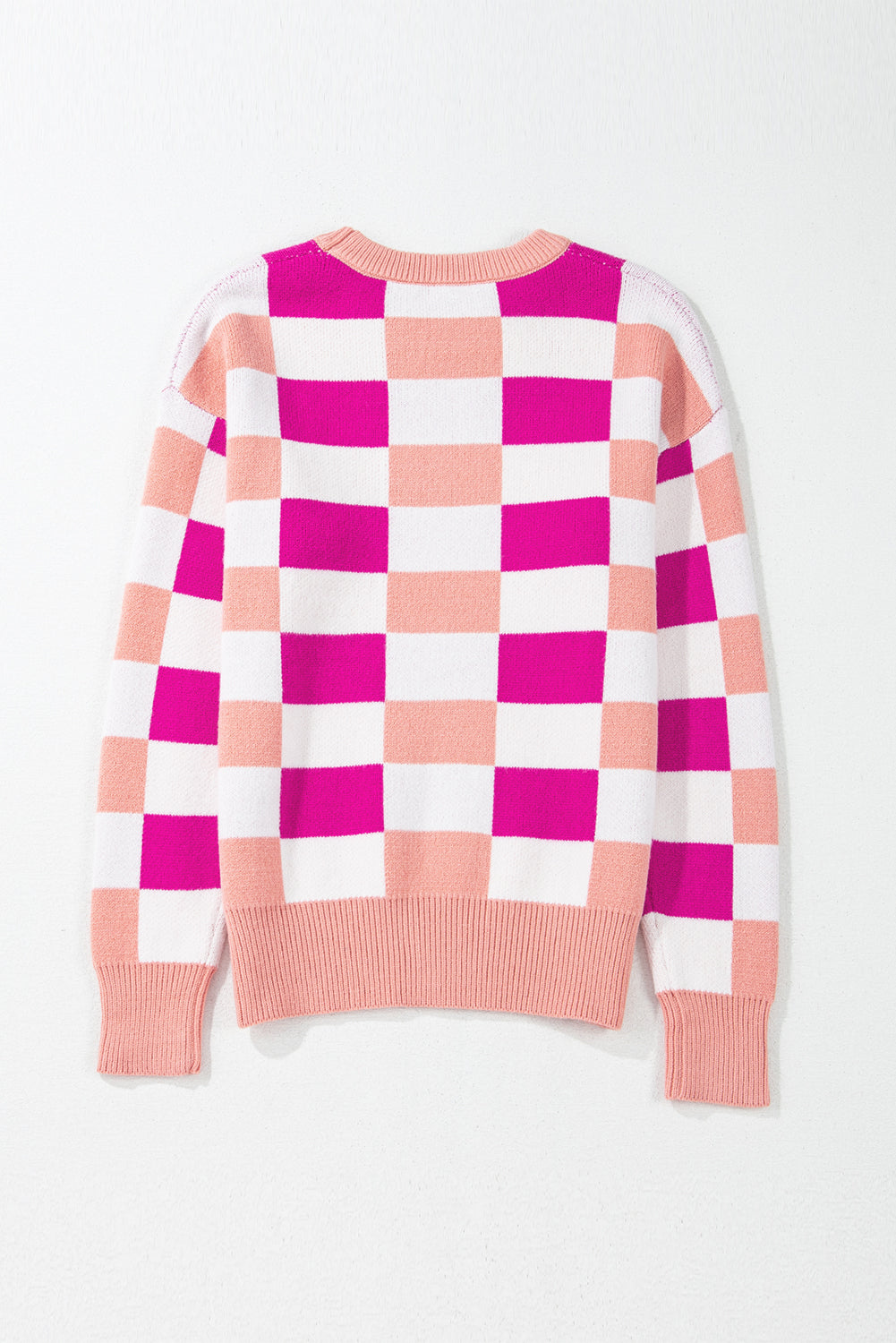 Khaki Checkered Ribbed Edge O Neck Drop Shoulder Sweater eAura